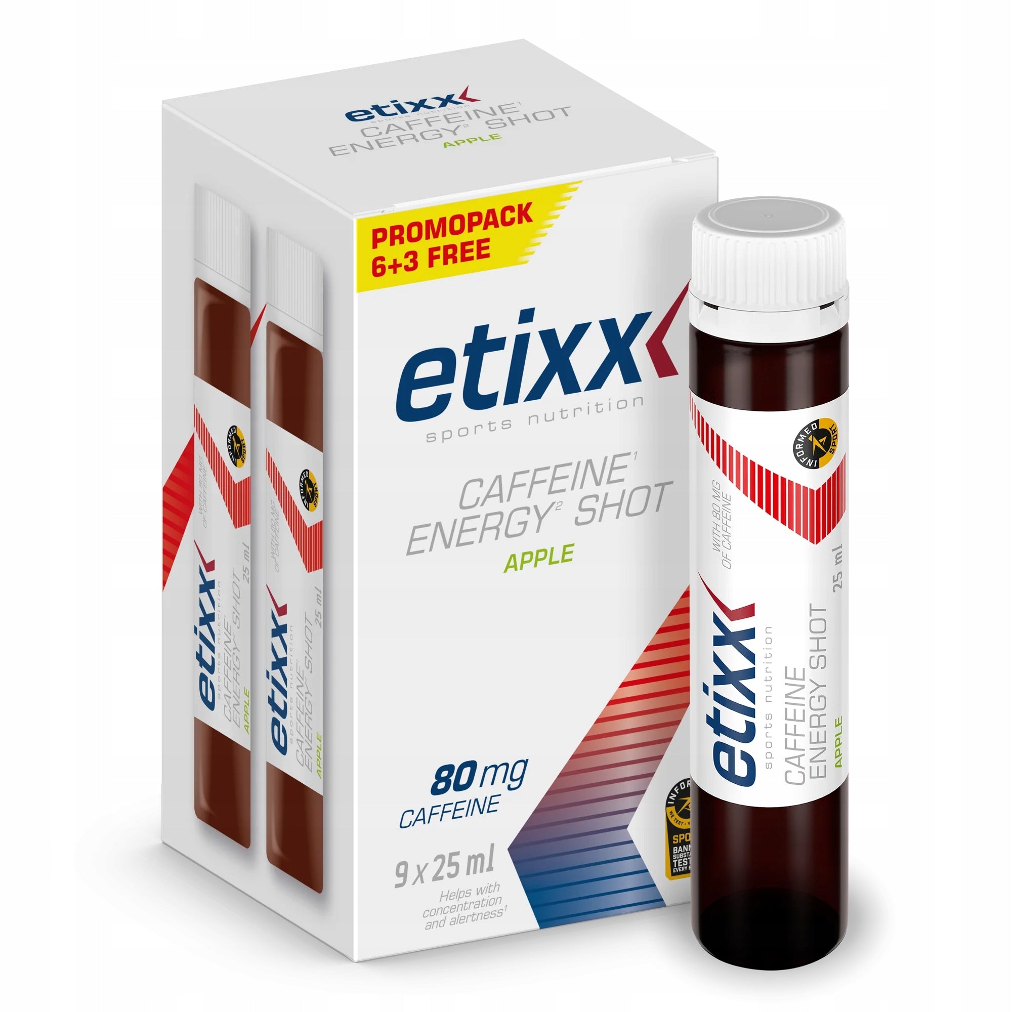 Caffeine shot 80 mg Etixx Energy Shot Apple 25 ml pre-workout 9 PCS