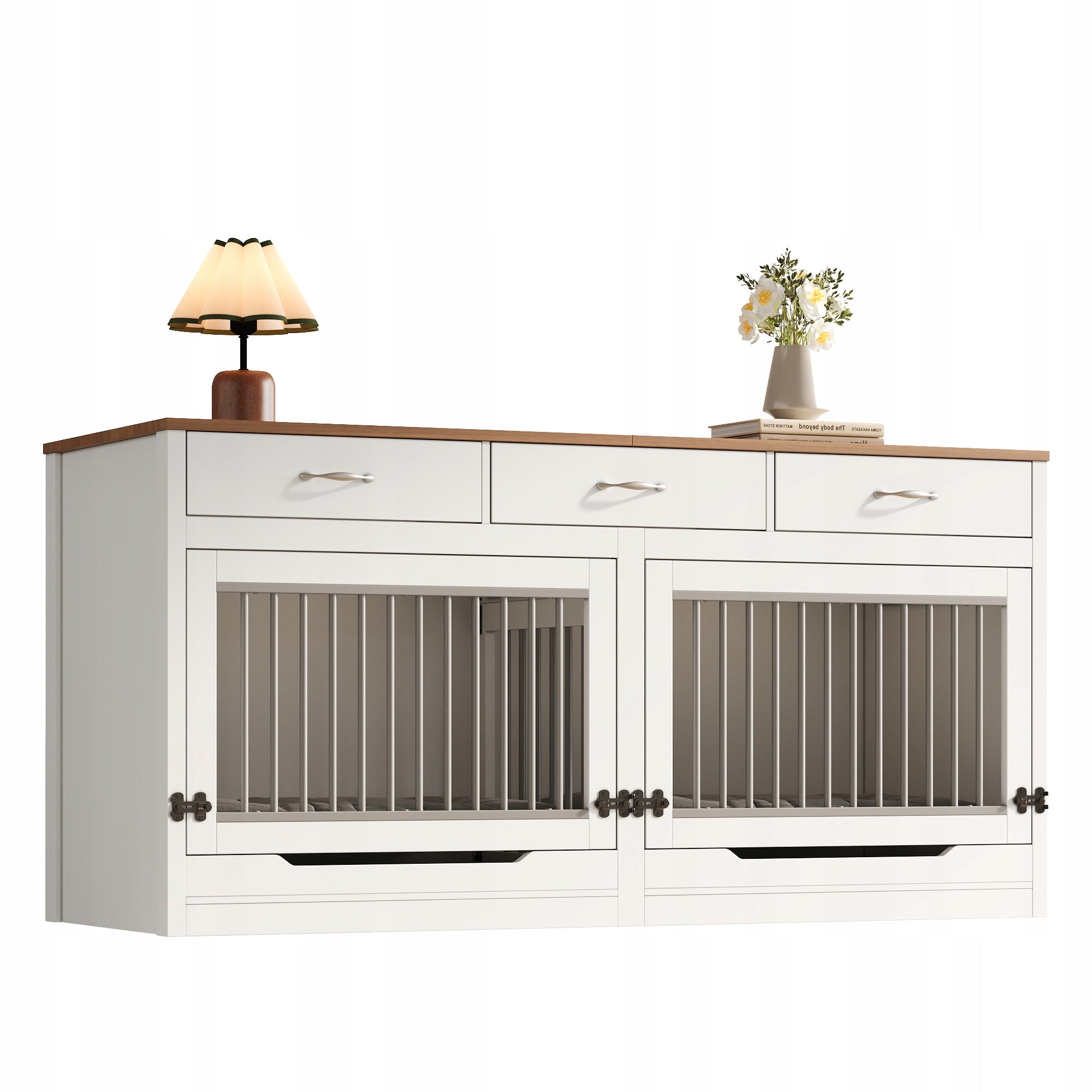 Cage for 2 dogs Cabinet 164×60×81 cm with lockable latch, 3 drawers Door width 76 cm