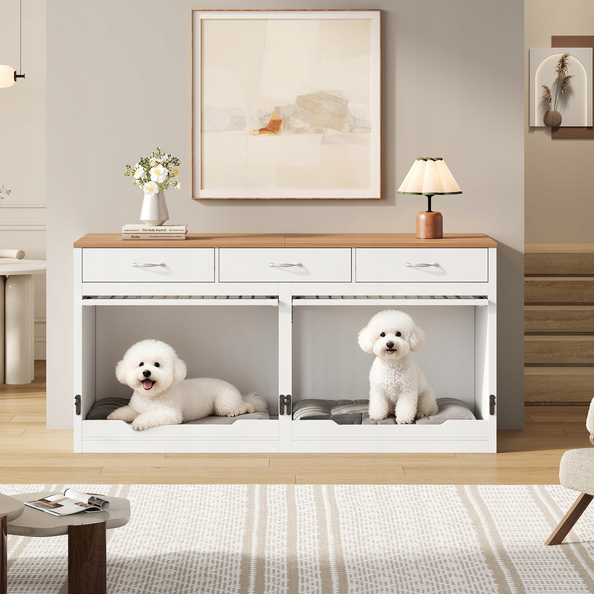 Cage for 2 dogs Cabinet 164×60×81 cm with lockable latch, 3 drawers Packaging status original