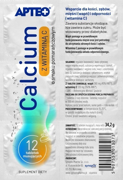 Calcium with vitamin C in orange flavoured foil 12 pcs