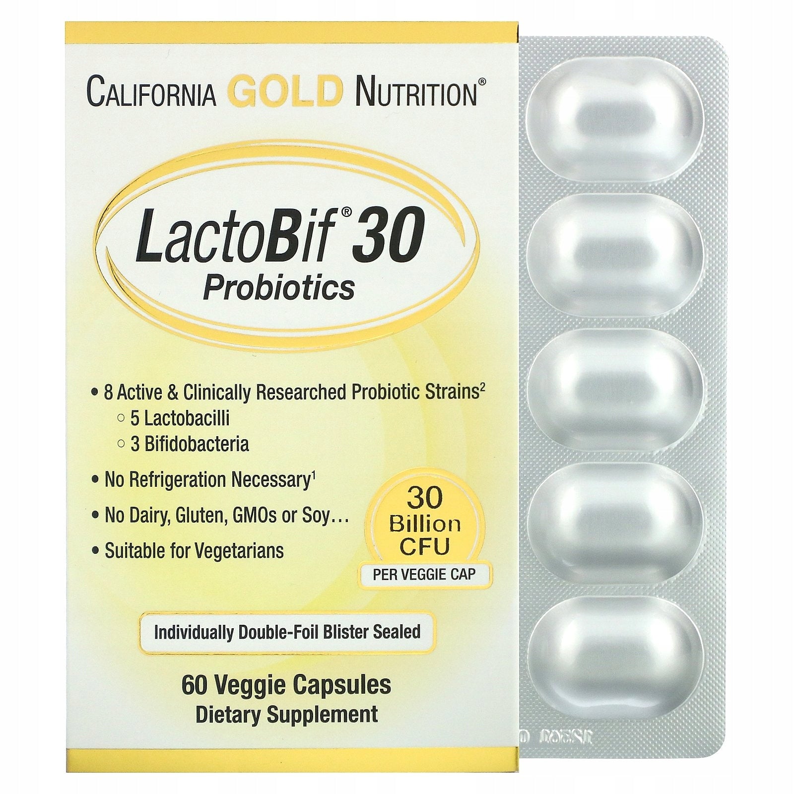 California Gold Nutrition LactoBif 30 kapsułki 60 szt Expiration date at least 1 year from the date of purchase