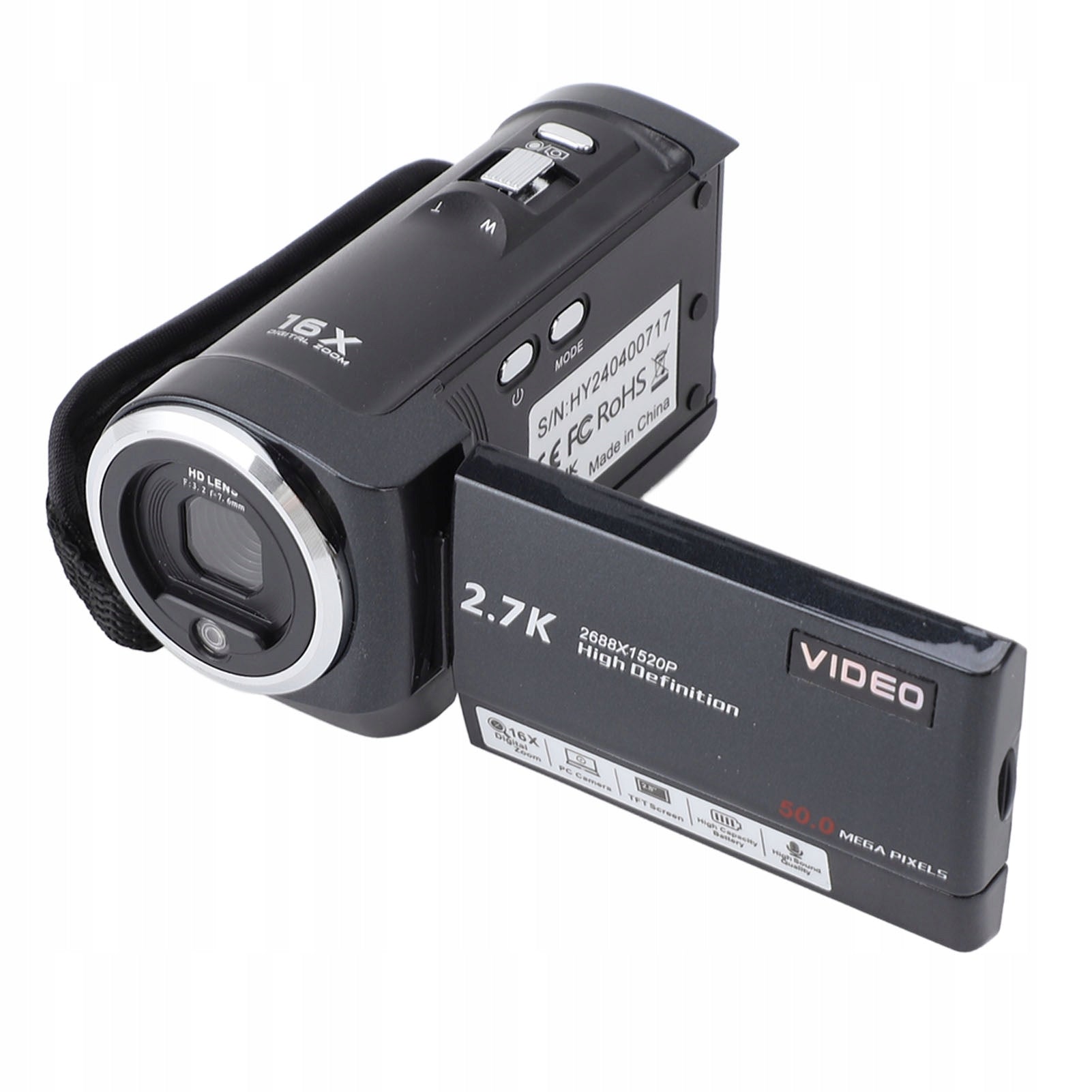 Camera 2,7K Professional Screen 2,8 inch HD 50MP 16x CW Zoom Batteries included yes