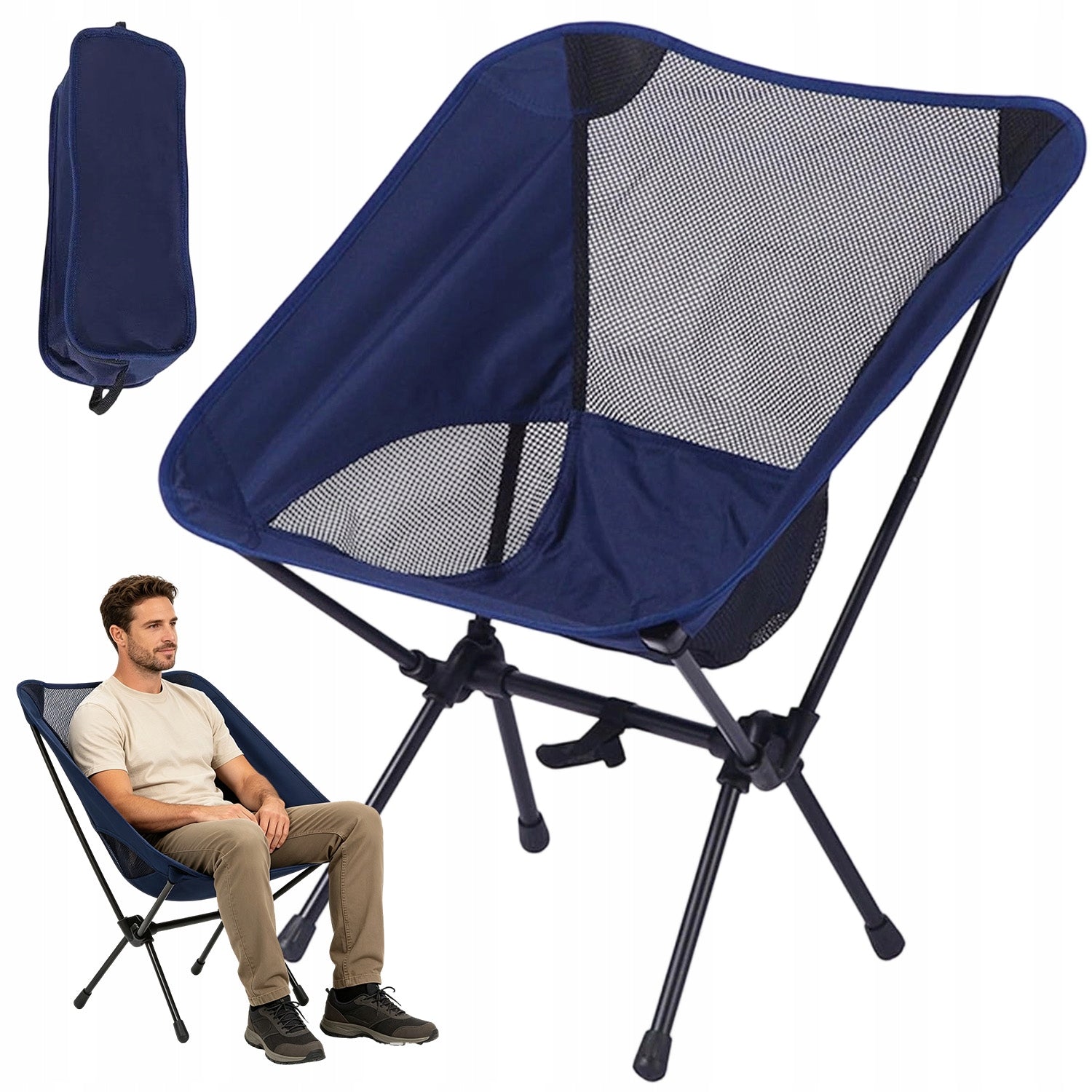 Camping Fishing Chair Folding Strong Bag Lifting Capacity 120kg