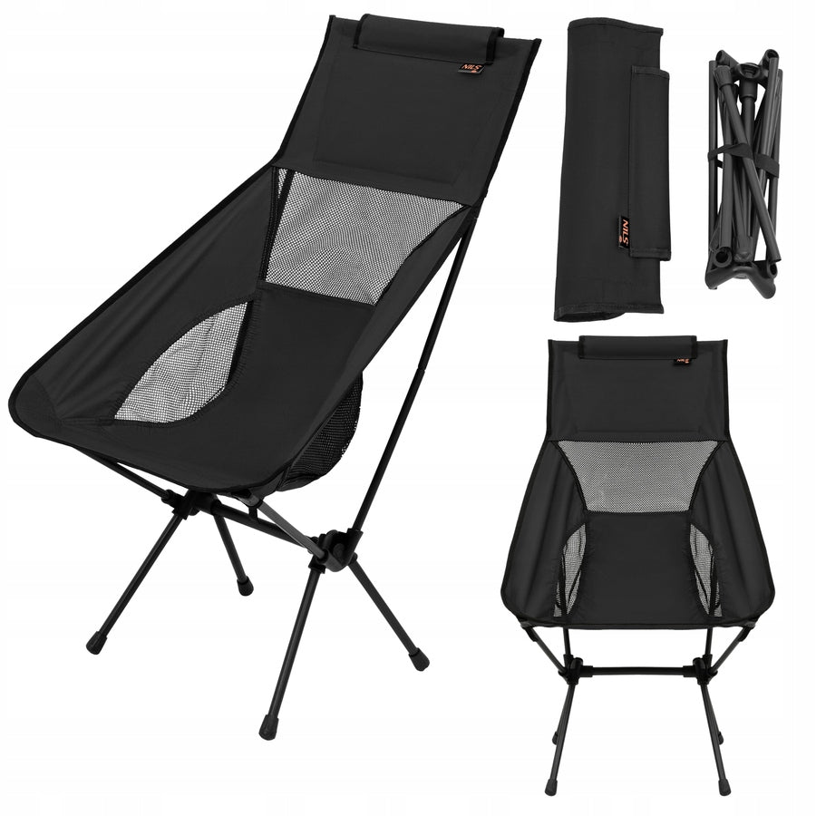Camping Hiking Fishing Chair With Fish Backrest Black NILS Packaging status original