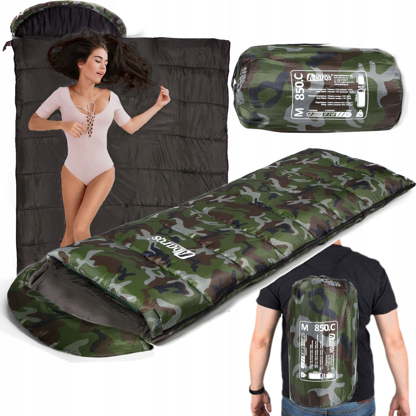 Camping SLEEPING BAG Summer Quilt with Hood 2in1na Camping camo