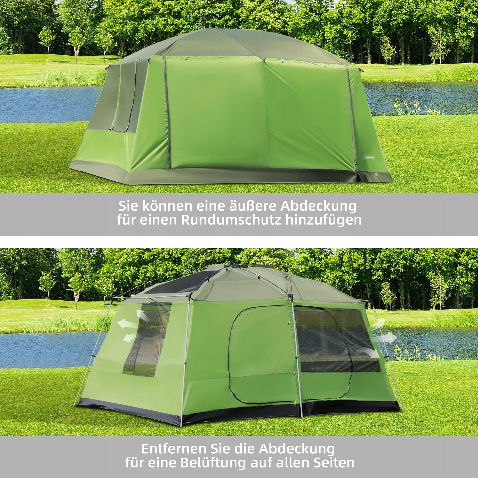 Camping Tent 2 Cabins Sleeping Dome Family Tent 4-8 People Brand Outsunny