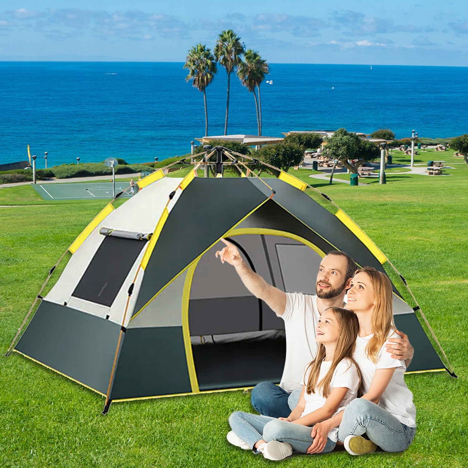 Camping Tent 3-4 Person Quick Installation UV50+ Waterproof Green Brand no brand
