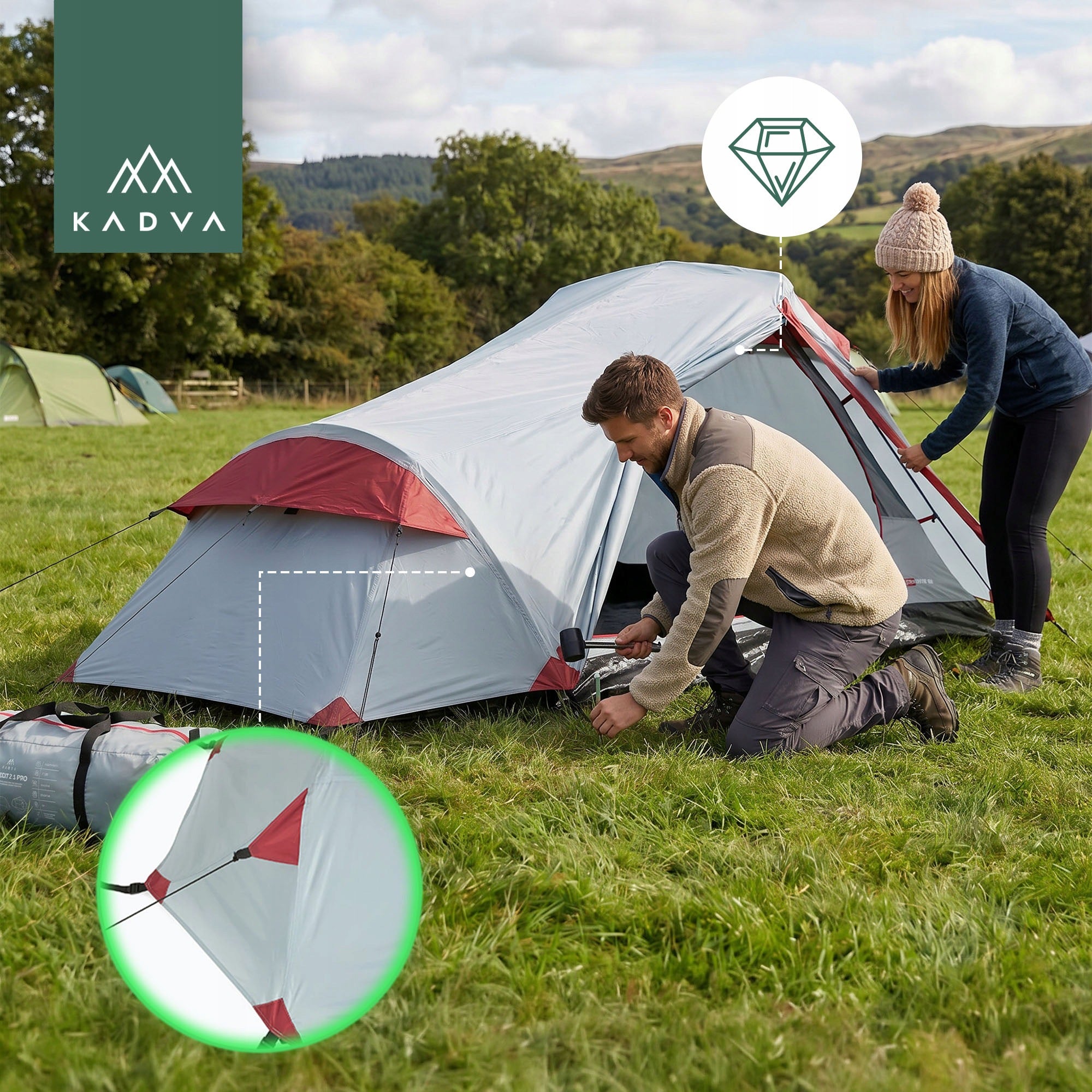 Camping Tent KADVA 2.1 Pro Grey COMPACT DOUBLE Manufacturer code KDV-B6B004-TR