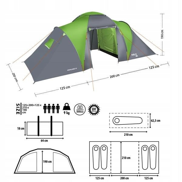 Camping Tent Tourist 4 Person Waterproof UV Filter + Cover Kind travel
