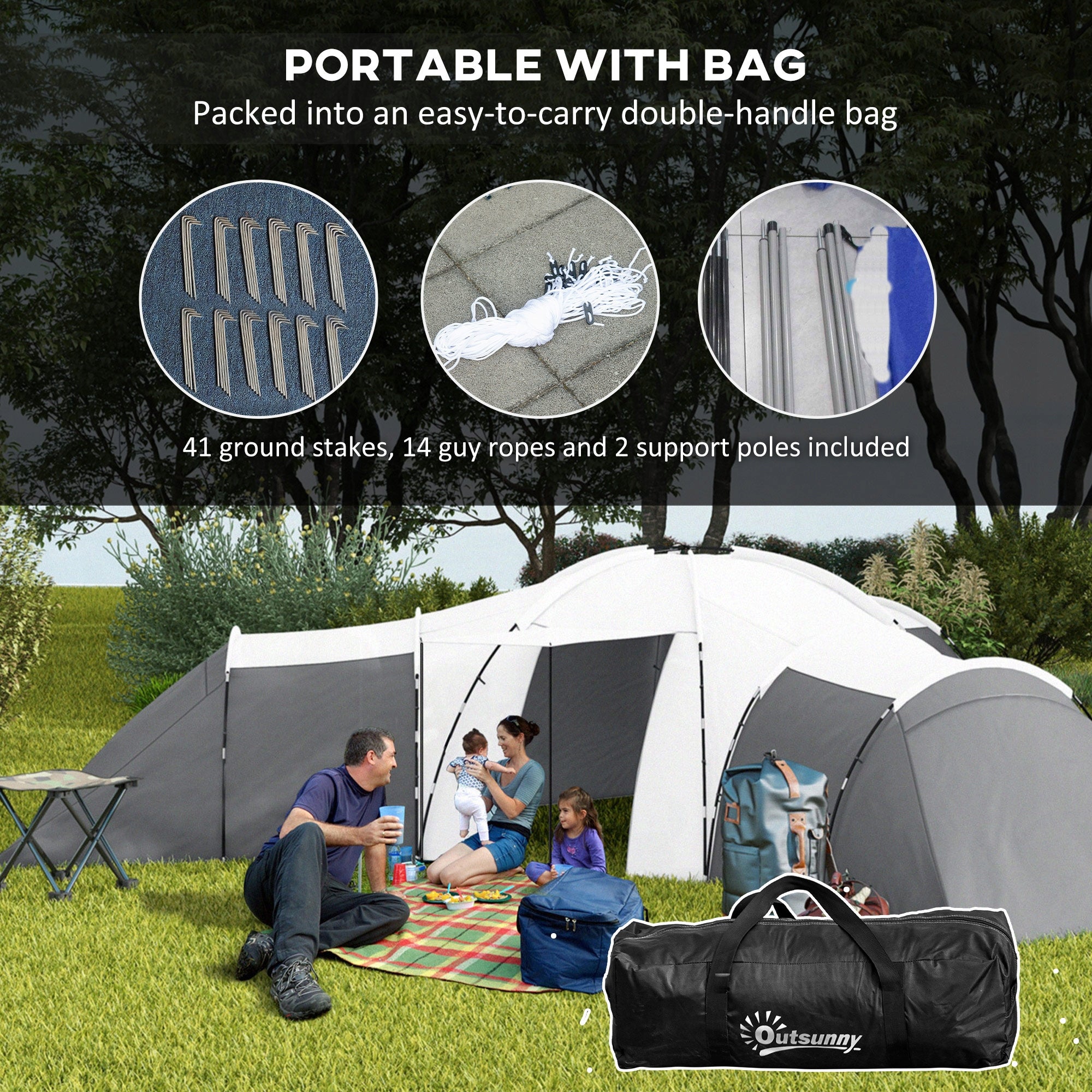 Camping Tent for 6-9 Persons, 4 Rooms, Hallway, Waterproof Additional features vestibule