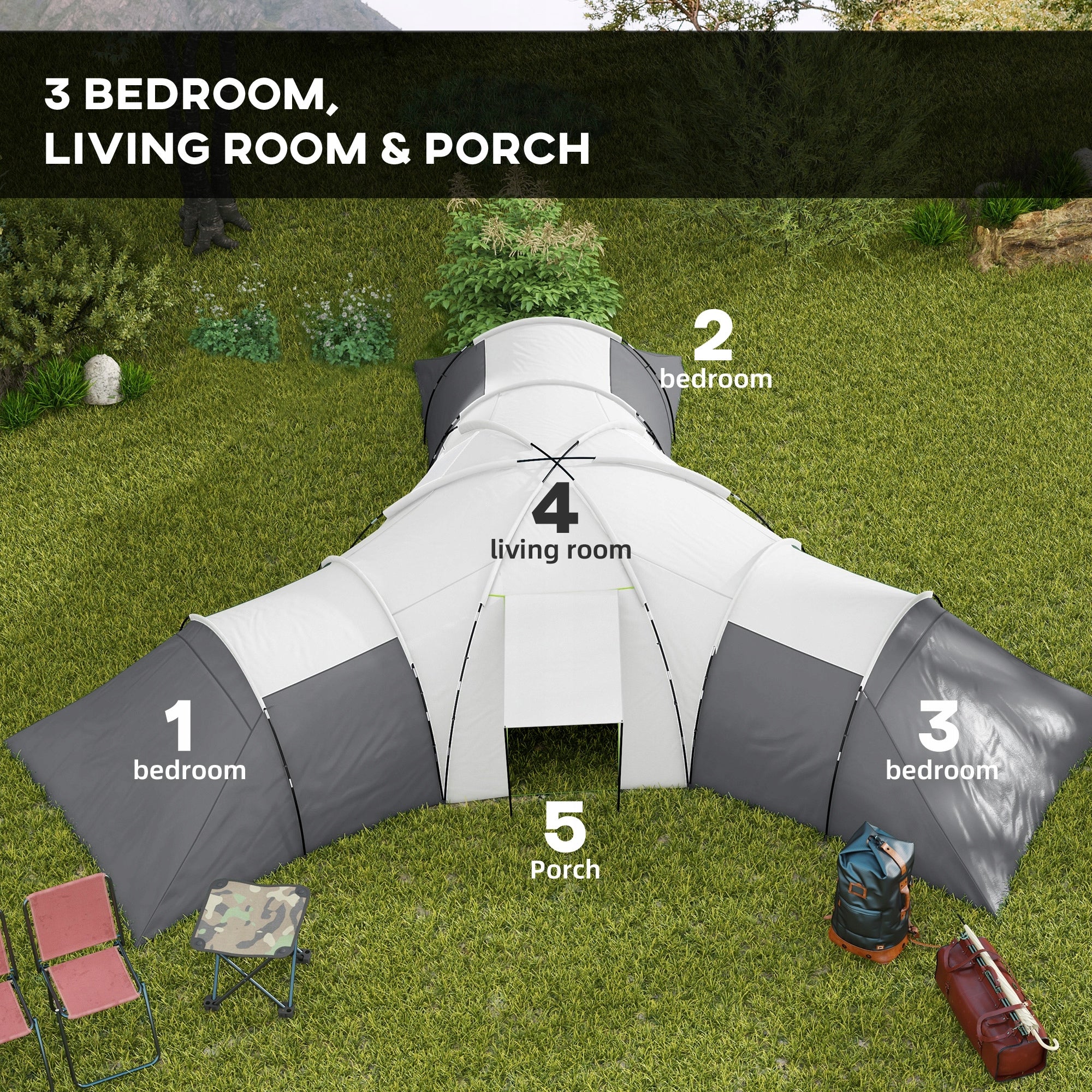 Camping Tent for 6-9 Persons, 4 Rooms, Hallway, Waterproof Brand Outsunny