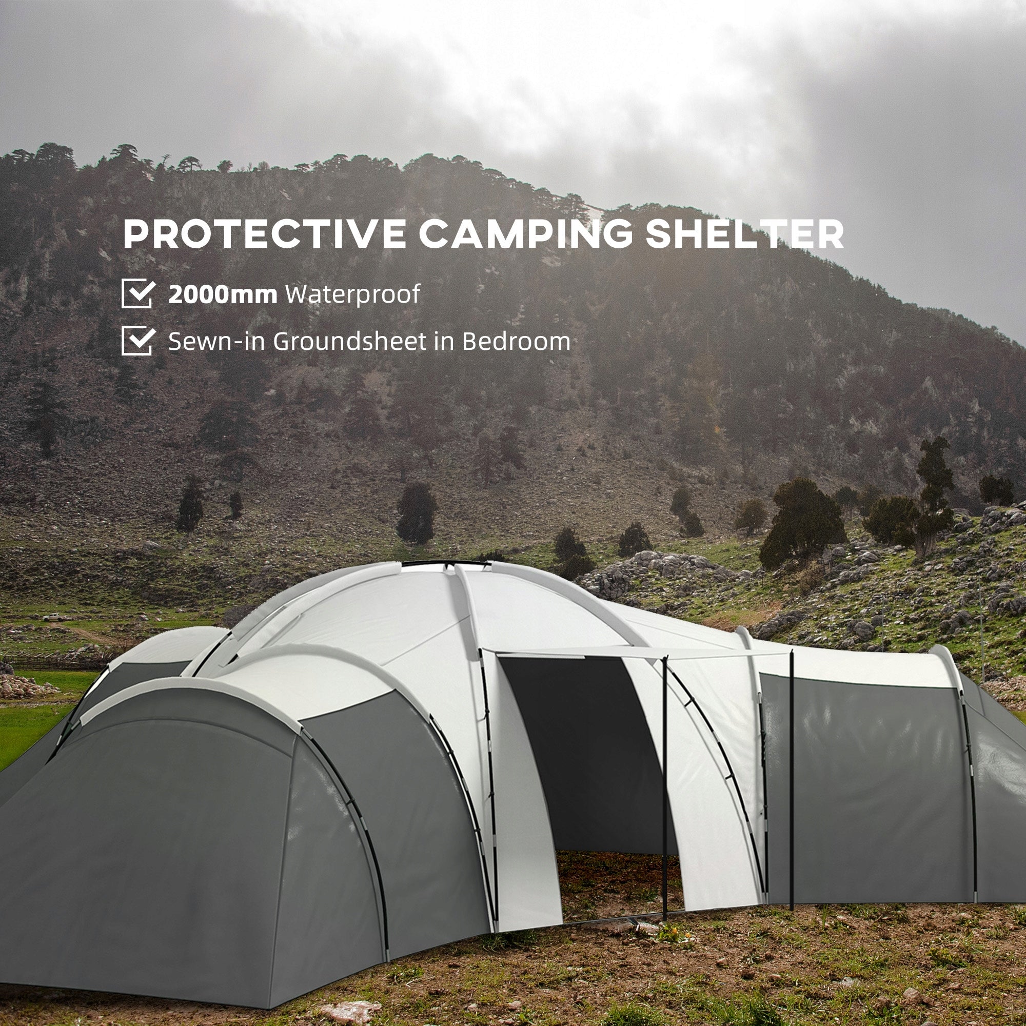 Camping Tent for 6-9 Persons, 4 Rooms, Hallway, Waterproof Model A20-351V00CG