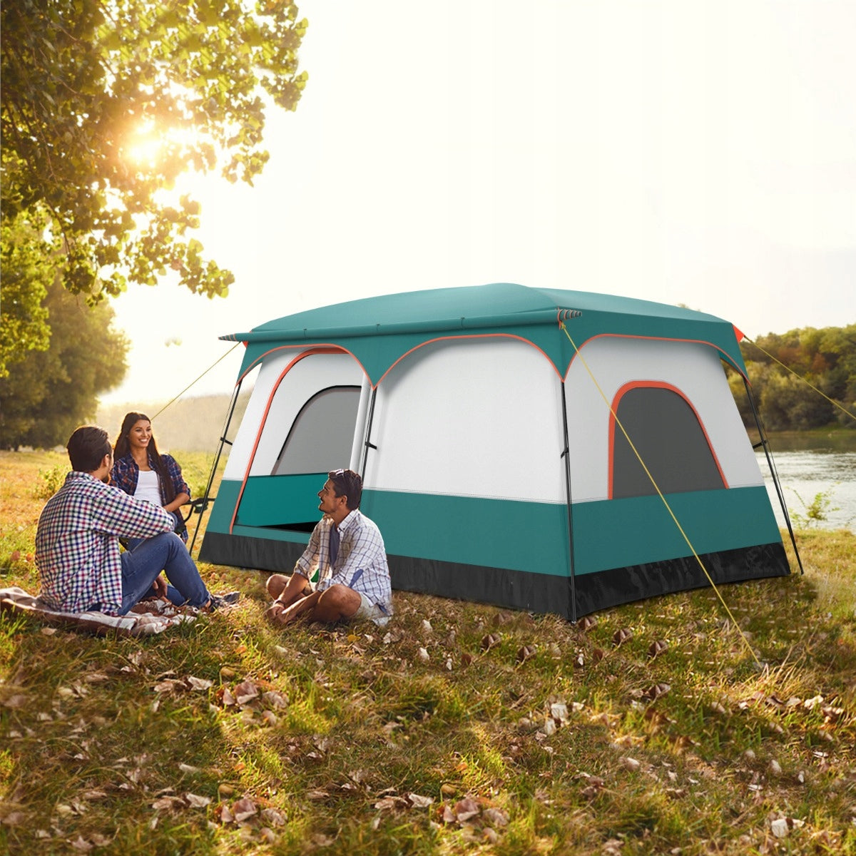 Camping Tent with Awning 2 Chamber Tent with Carry Bag Brand Costway