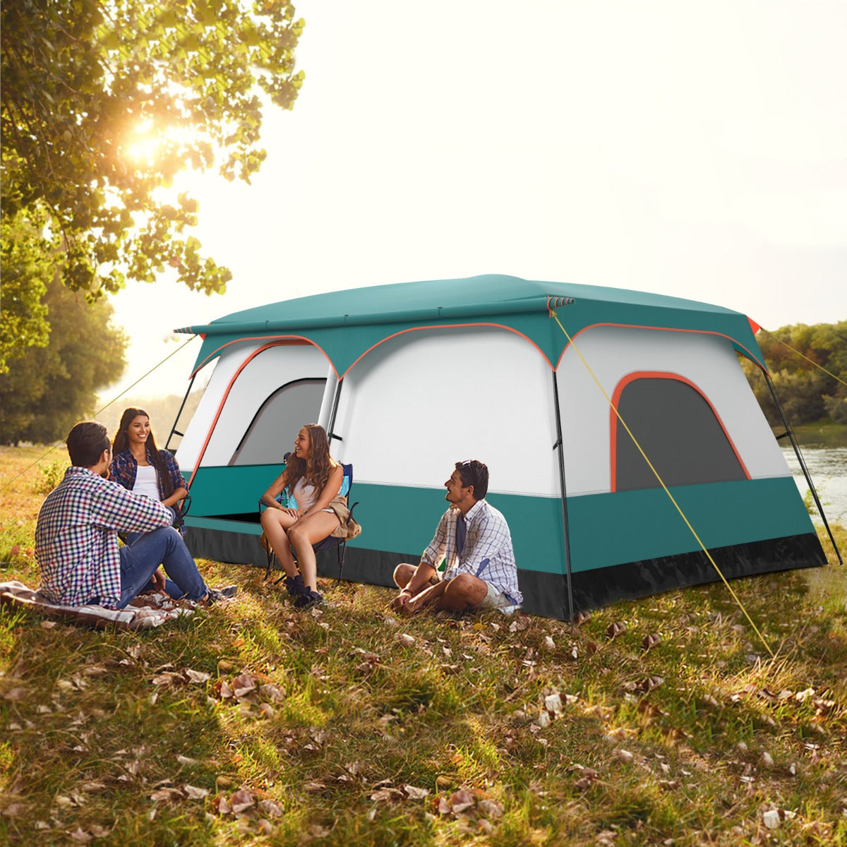 Camping Tent with Awning 2 Chamber Tent with Carry Bag Brand Costway