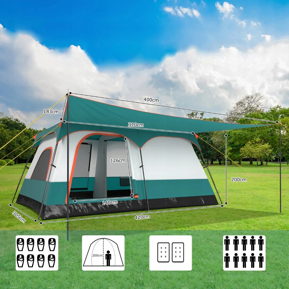 Camping Tent with Awning 2 Chamber Tent with Carry Bag Manufacturer code NP12016GN-L