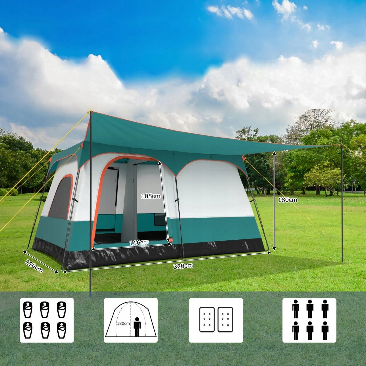 Camping Tent with Awning 2 Chamber Tent with Carry Bag Manufacturer code NP12016GN-S