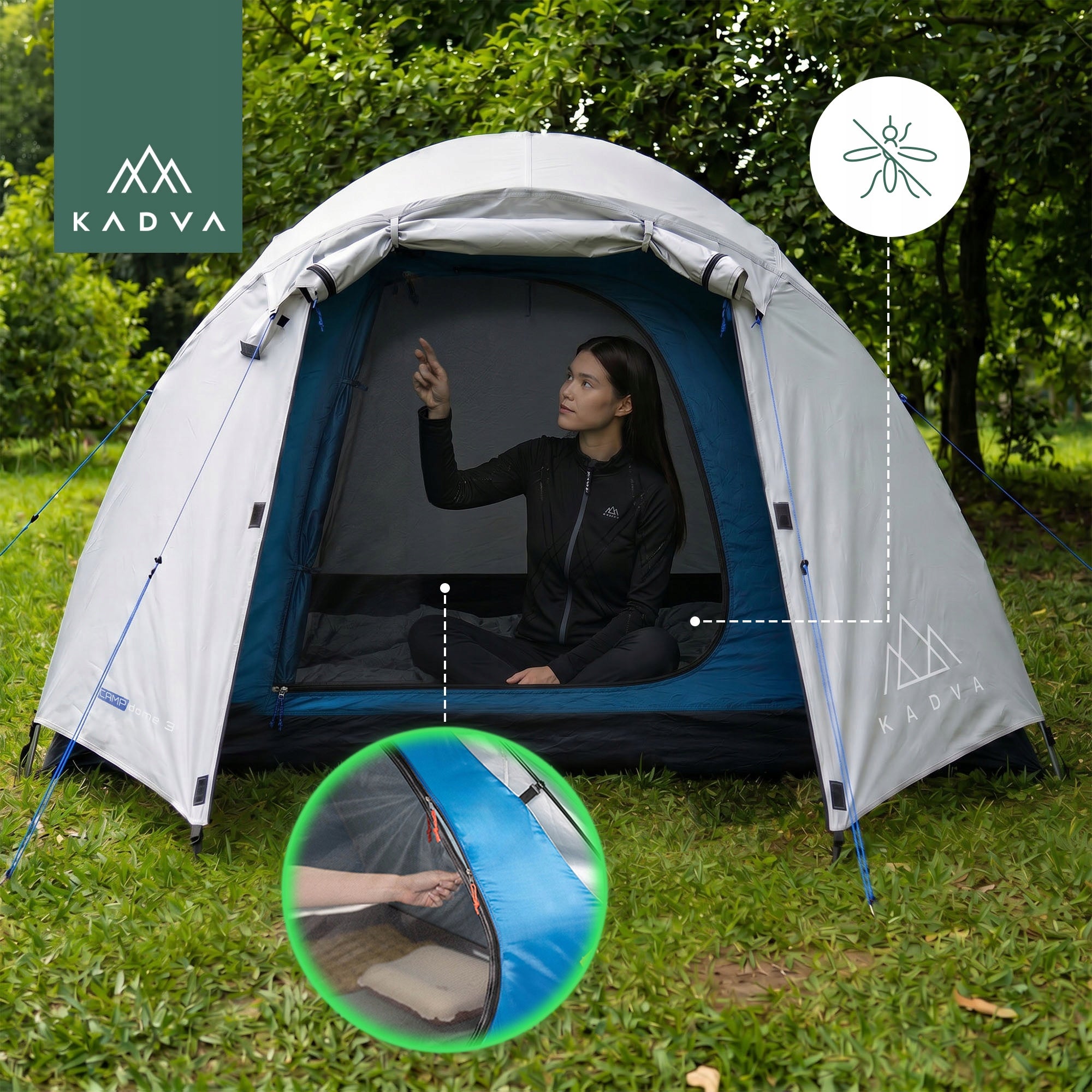 Camping tent 3-person KADVA CAMPdome 3 grey WATERPROOF LIGHTWEIGHT Waterproofness 3000 mm