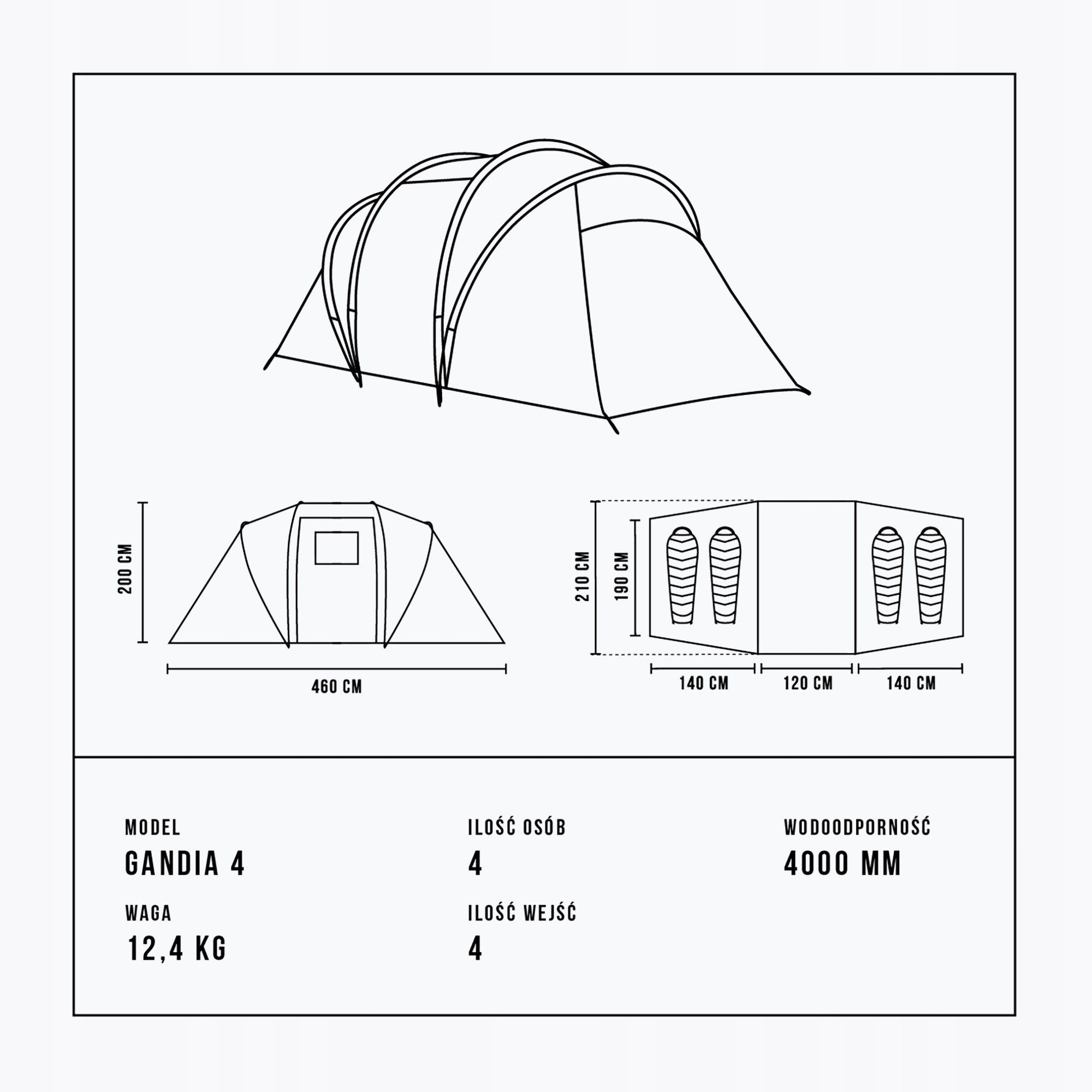 Camping tent 4-person Alpinus Gandia 4 anthracite OS Color gray