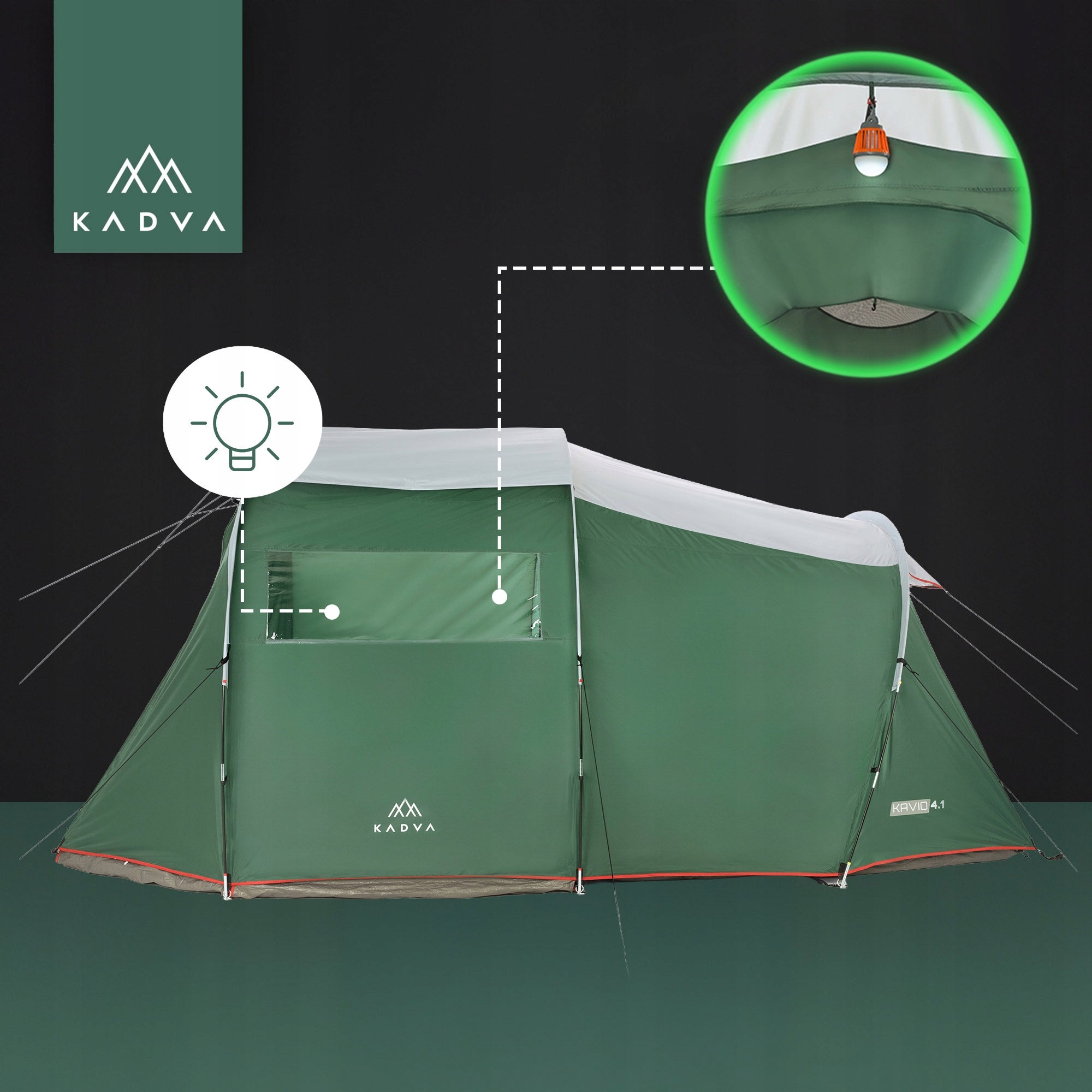 Camping tent 4-person KADVA Kavio 4.1 green OS LIGHTWEIGHT DESIGN Waterproofness 2000 mm