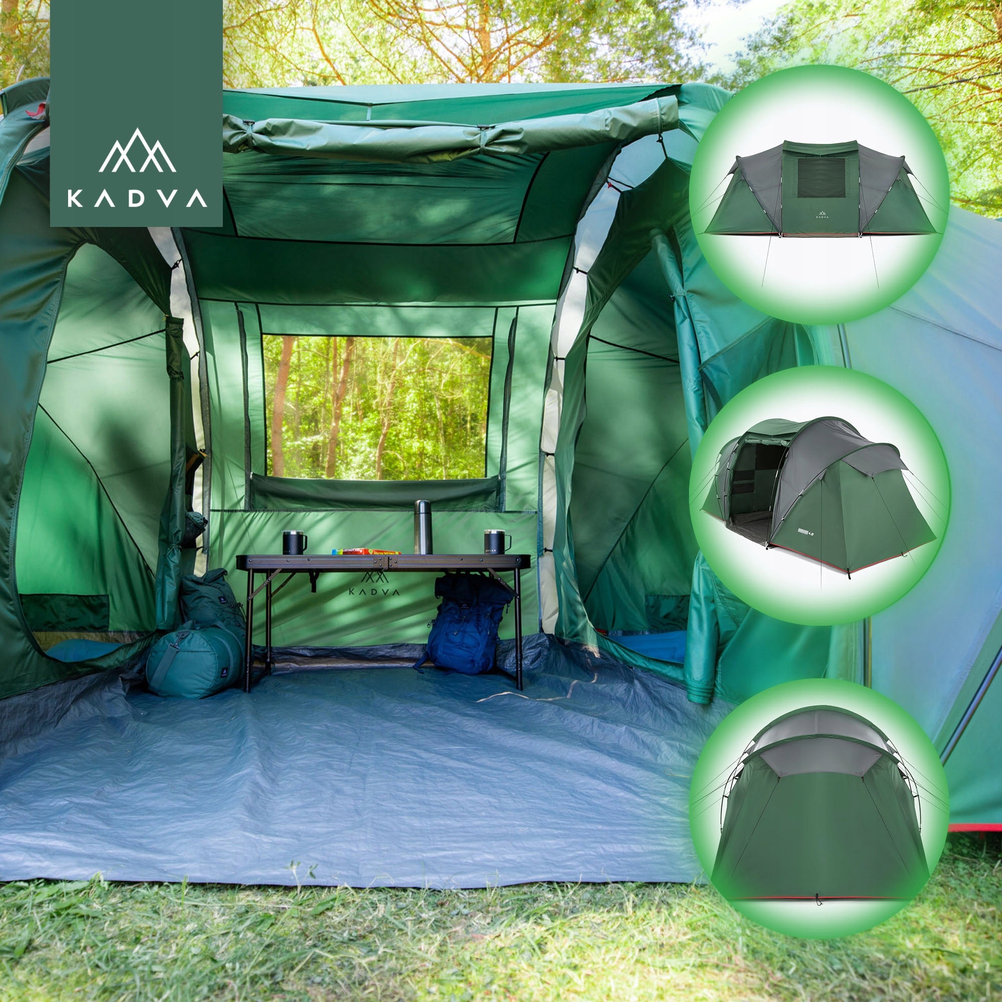 Camping tent 4-person KADVA Kavio 4.2 green HIKING LIGHTWEIGHT Brand Kadva