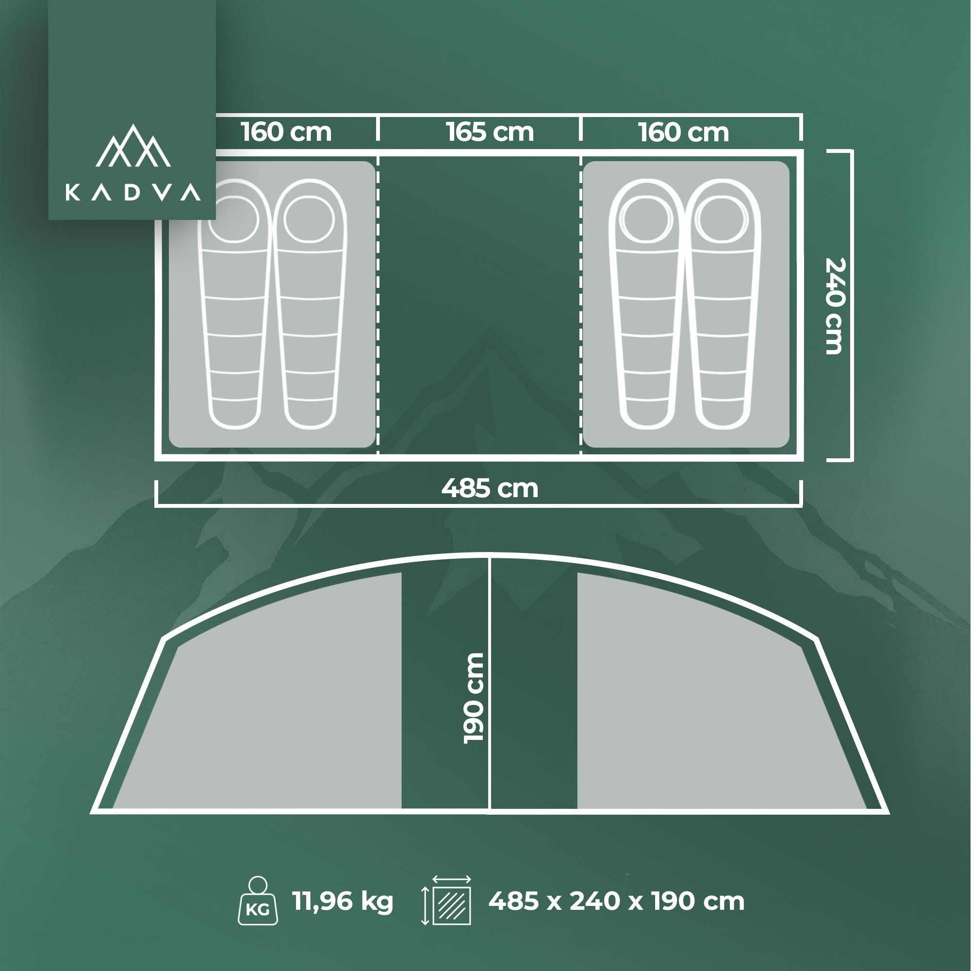 Camping tent 4-person KADVA Kavio 4.2 green HIKING LIGHTWEIGHT Packaging status original