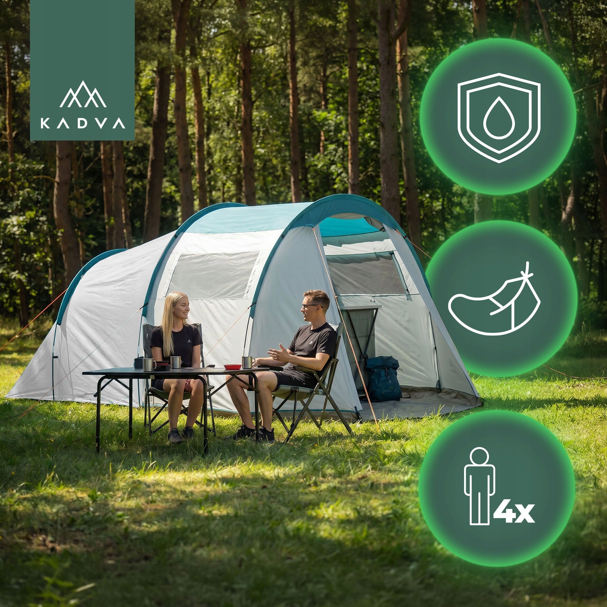 Camping tent 4-person KADVA Kavio 4 turquoise HIKING CAMPING Manufacturer code ATB-B6B011-GY