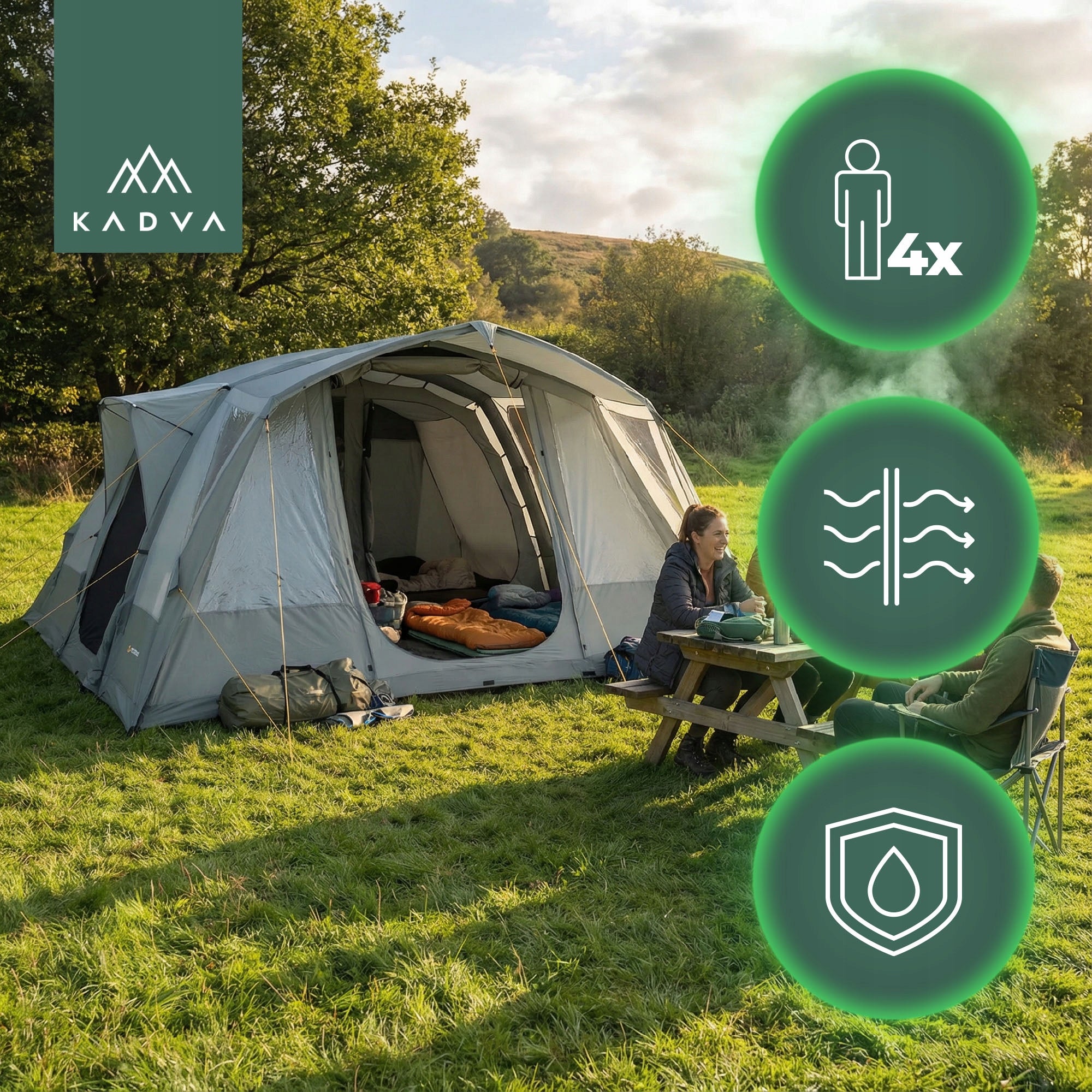 Camping tent 6 persons KADVA AIRcamp 6.24 FAMILY WATERPROOF LARGE Manufacturer code KDW-AIR624
