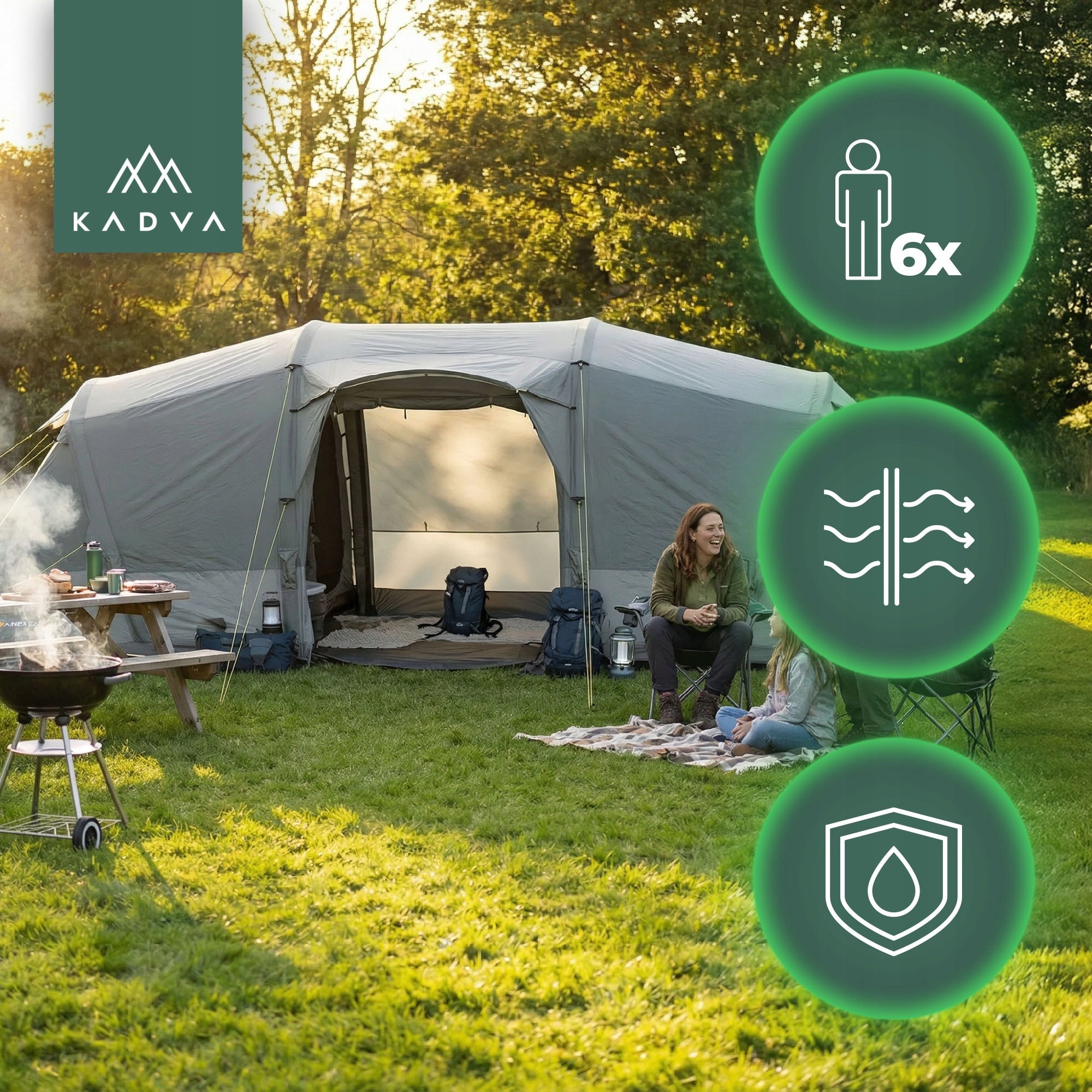 Camping tent 6 persons KADVA AIRcamp 6.33 FAMILY WATERPROOF LARGE Manufacturer code KDW-AIR633