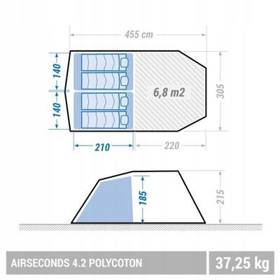 Camping tent Quechua AirSeconds 4.2 4-person, 2 bedrooms Packaging status original