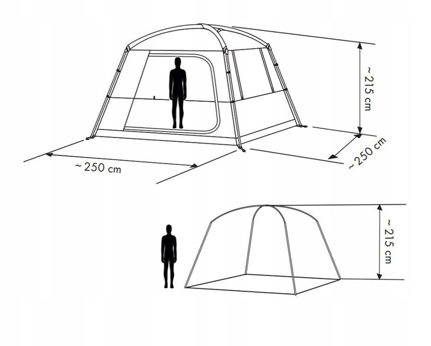 Camping vestibule, high TENT, extra camper trailer, 2.5m, 6-person Waterproofness 3000 mm
