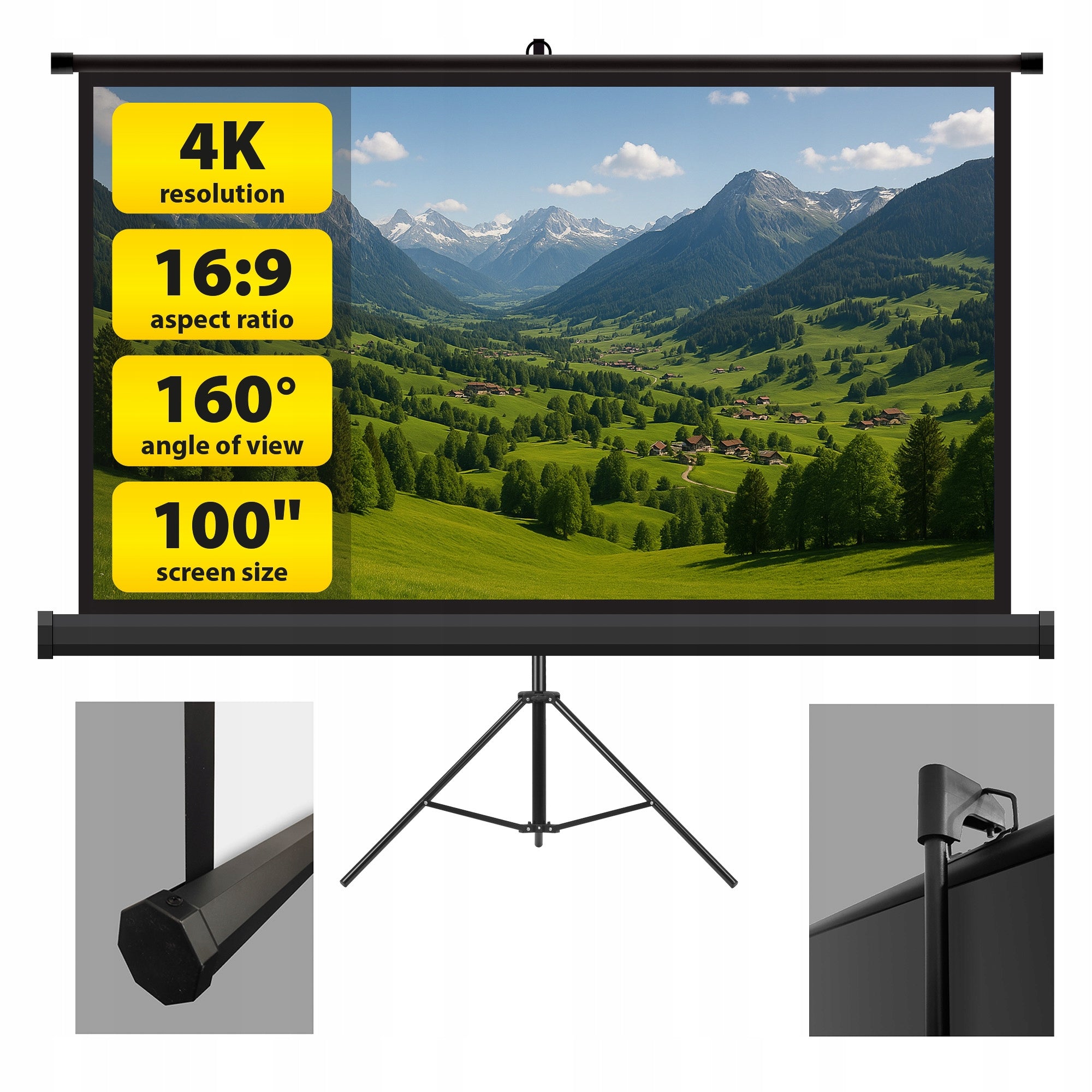 Camrock Portable Projector Screen 100 inches 221x124 cm Tripod