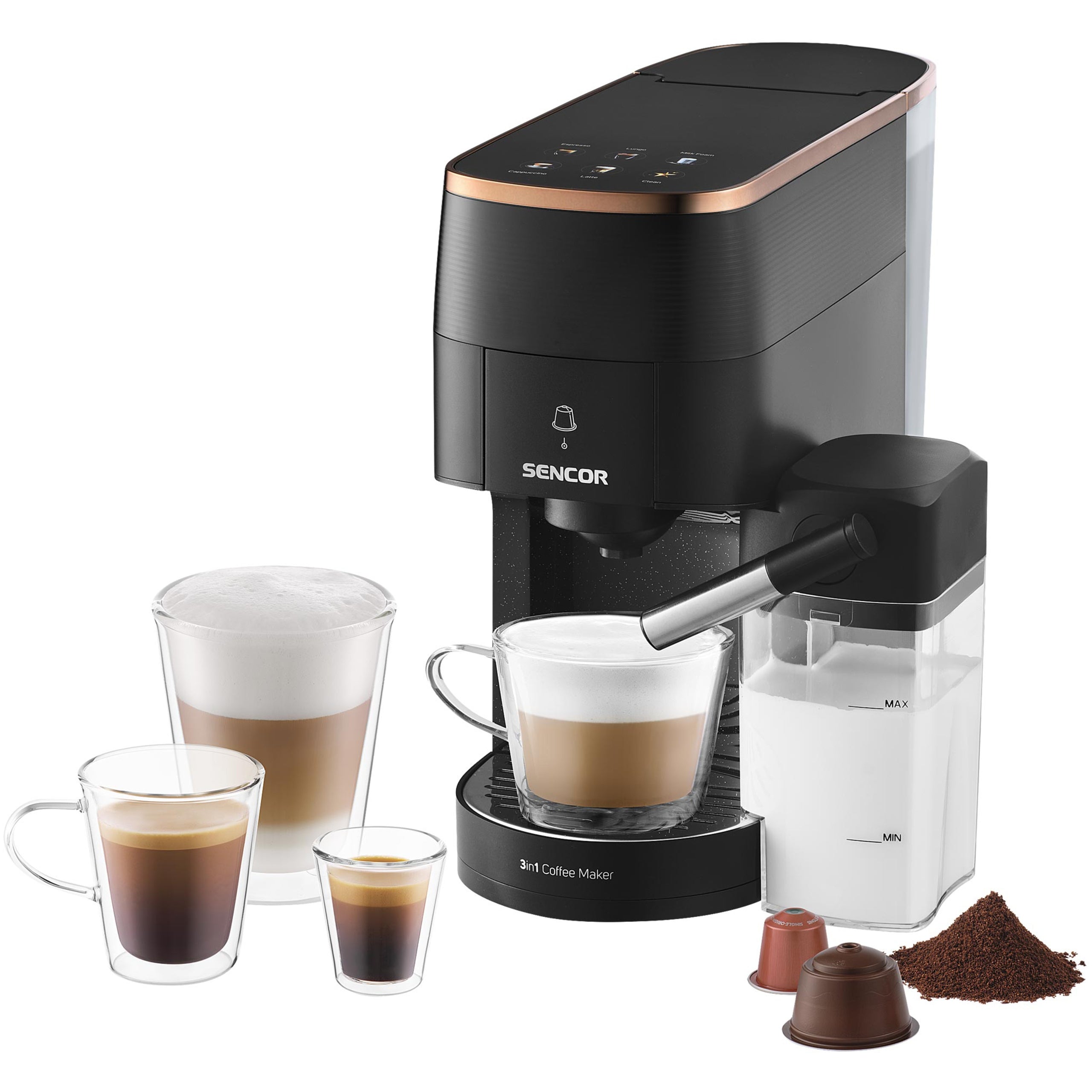 Capsule Coffee Maker 3in1 Sencor SCC3000BK 1450W Nespresso Dolce Gusto Brand Sencor