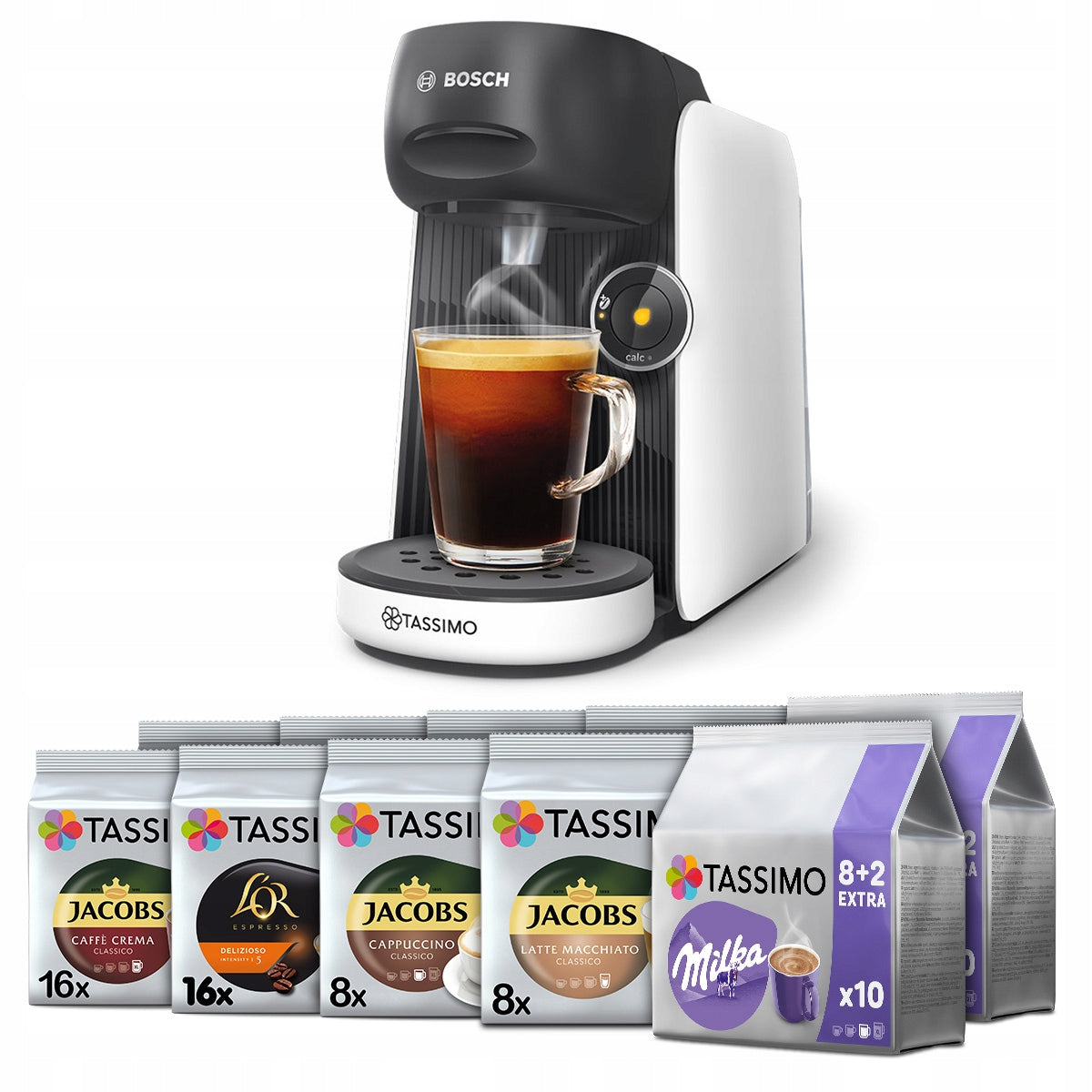 Capsule machine Bosch Tassimo Finesse white + 10x capsules