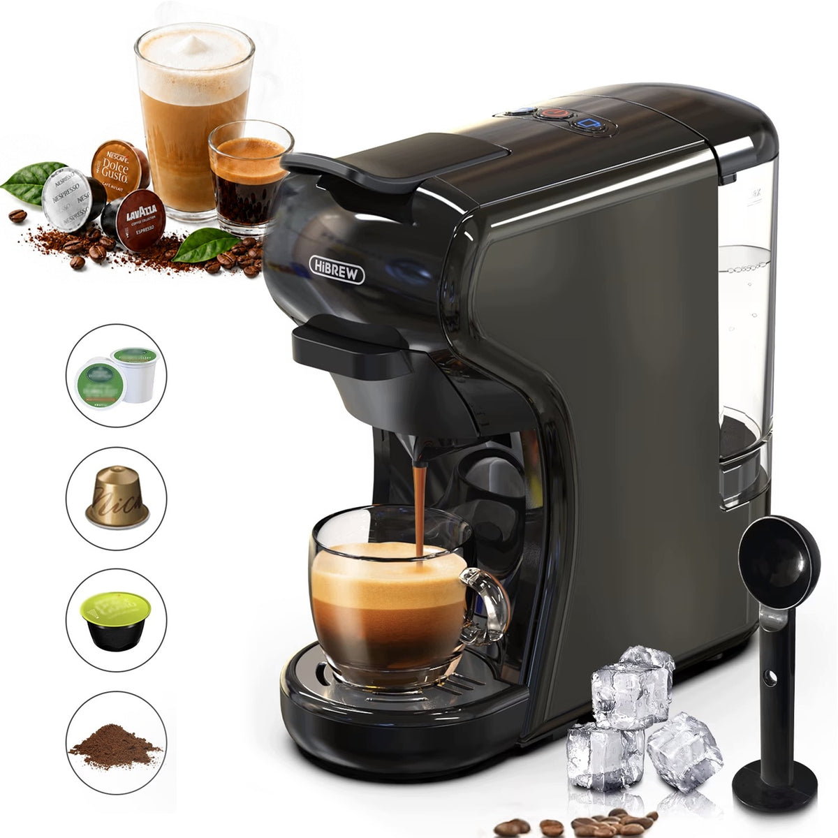 Capsule maker 4 w1 1450W 19 bar Nespresso Dolce Gusto ground coffee ESE