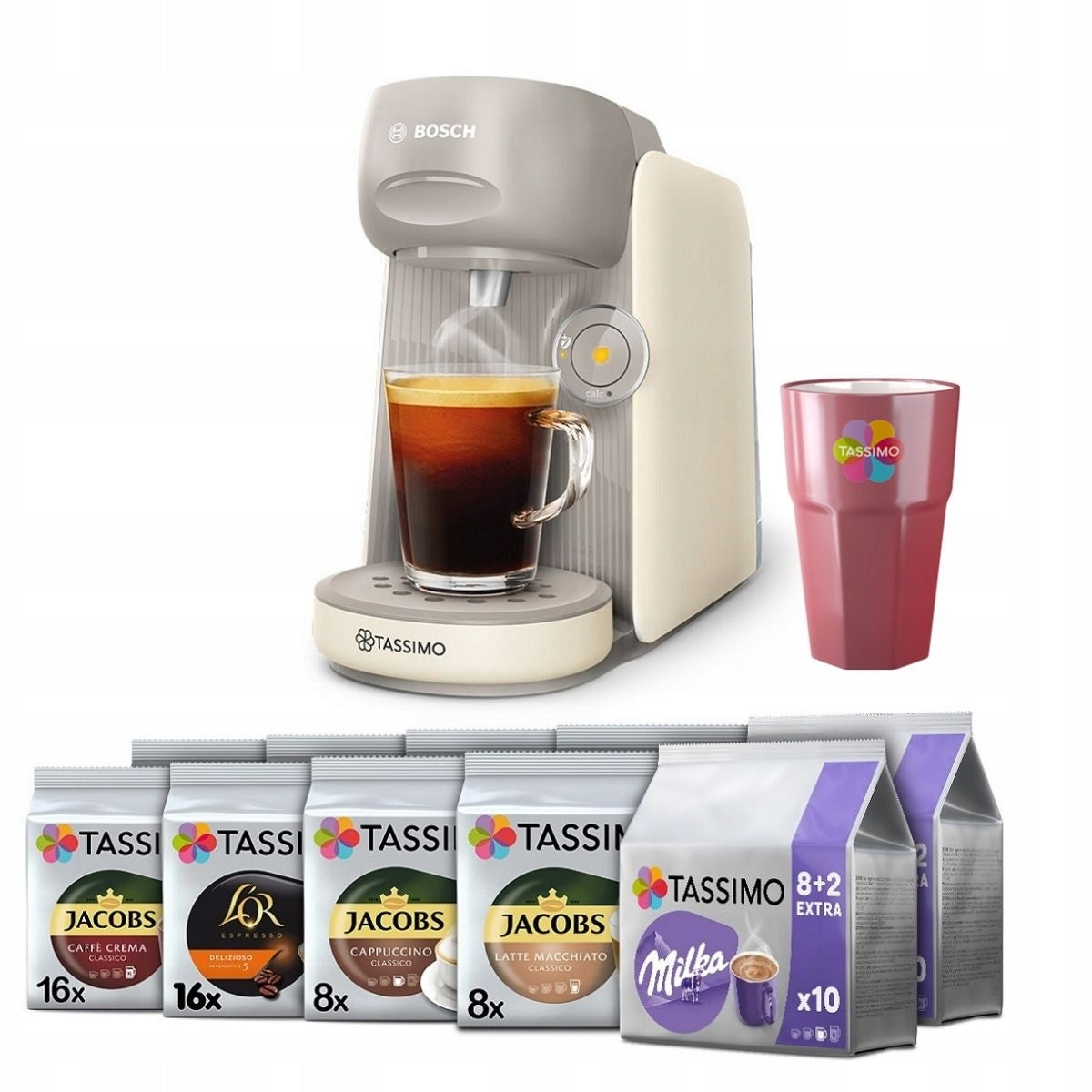 Capsule maker Bosch Tassimo Finesse cream + 10x capsules + cup