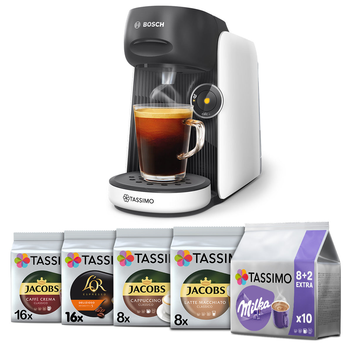 Capsule maker Bosch Tassimo Finesse white + 56 coffees
