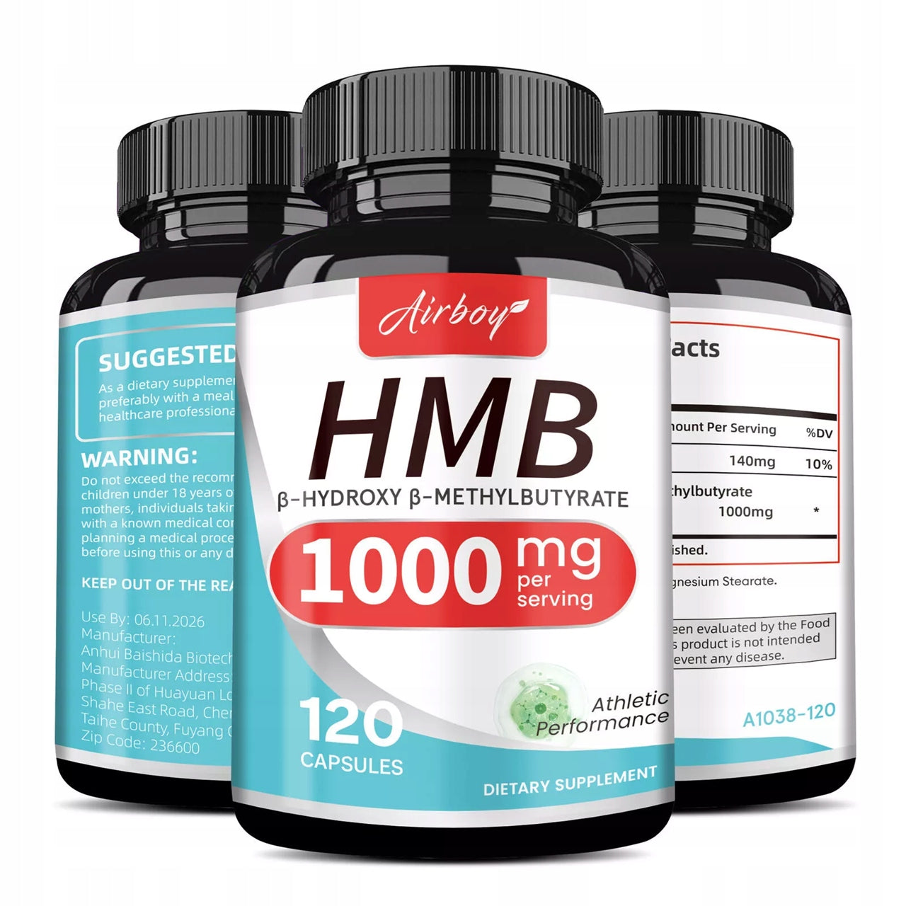 Capsules HMB 1000mg - Sports & Fitness, Performance, Strength, Muscle Health... Manufacturer code Airboy
