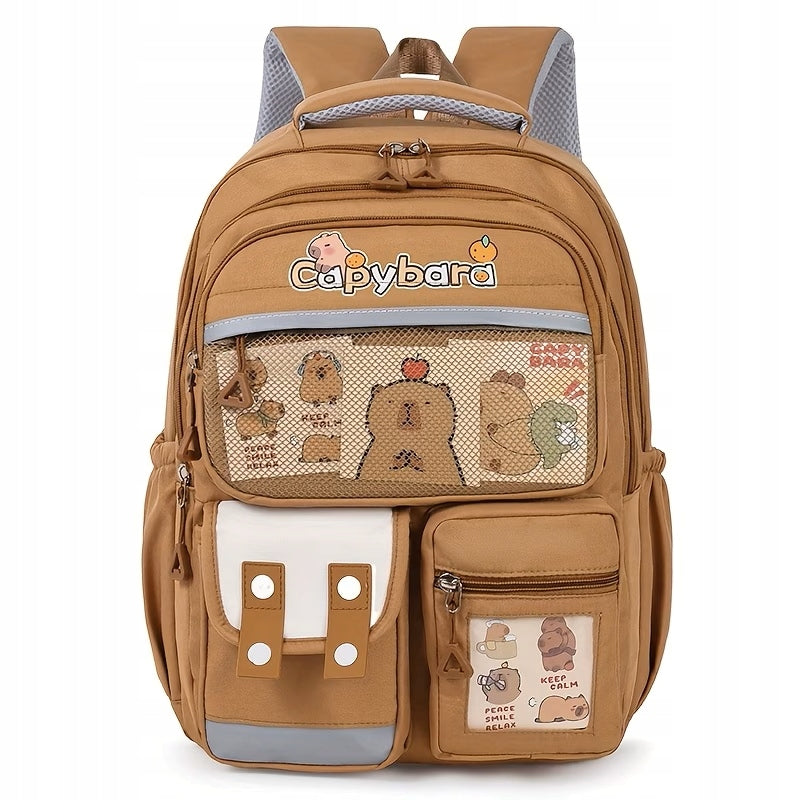 Capybara School Backpack Large Spacious Youth Laptop Trips Brown