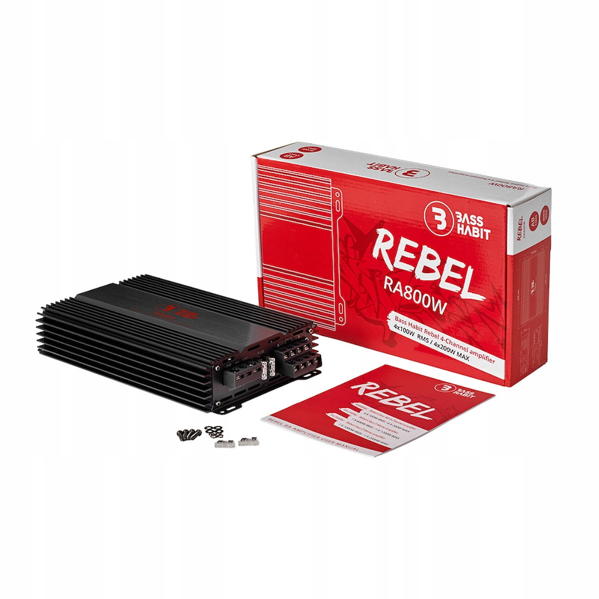 Car Amplifier 4-Channel Class AB Powerful RA800W BassHabit REBEL Packaging status original