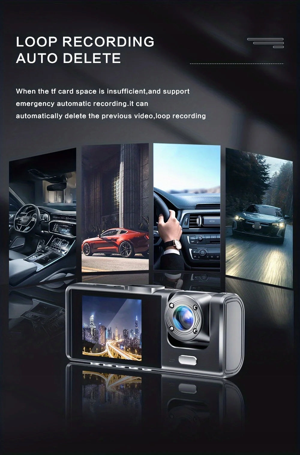 Car Camera 2 Lenses Full HD 1080p DVR with IR Night Vision IPS 2" EAN (GTIN) 4016598479346