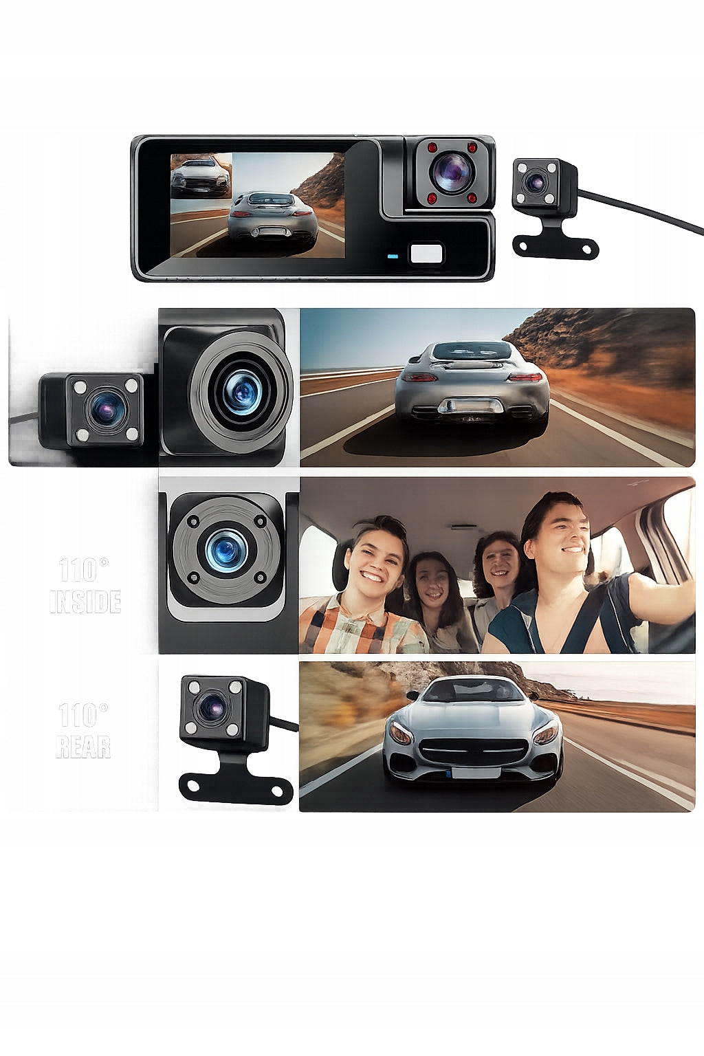 Car Camera 3-Channel WiFi Full HD Front Rear Interior Packaging status original