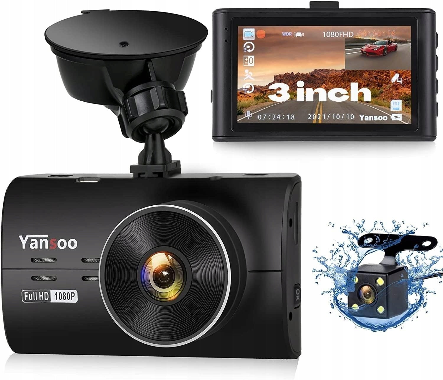 Car Camera Reversing IPS 3,0" FHD 1080p Wide Viewing Angle 170° WDR