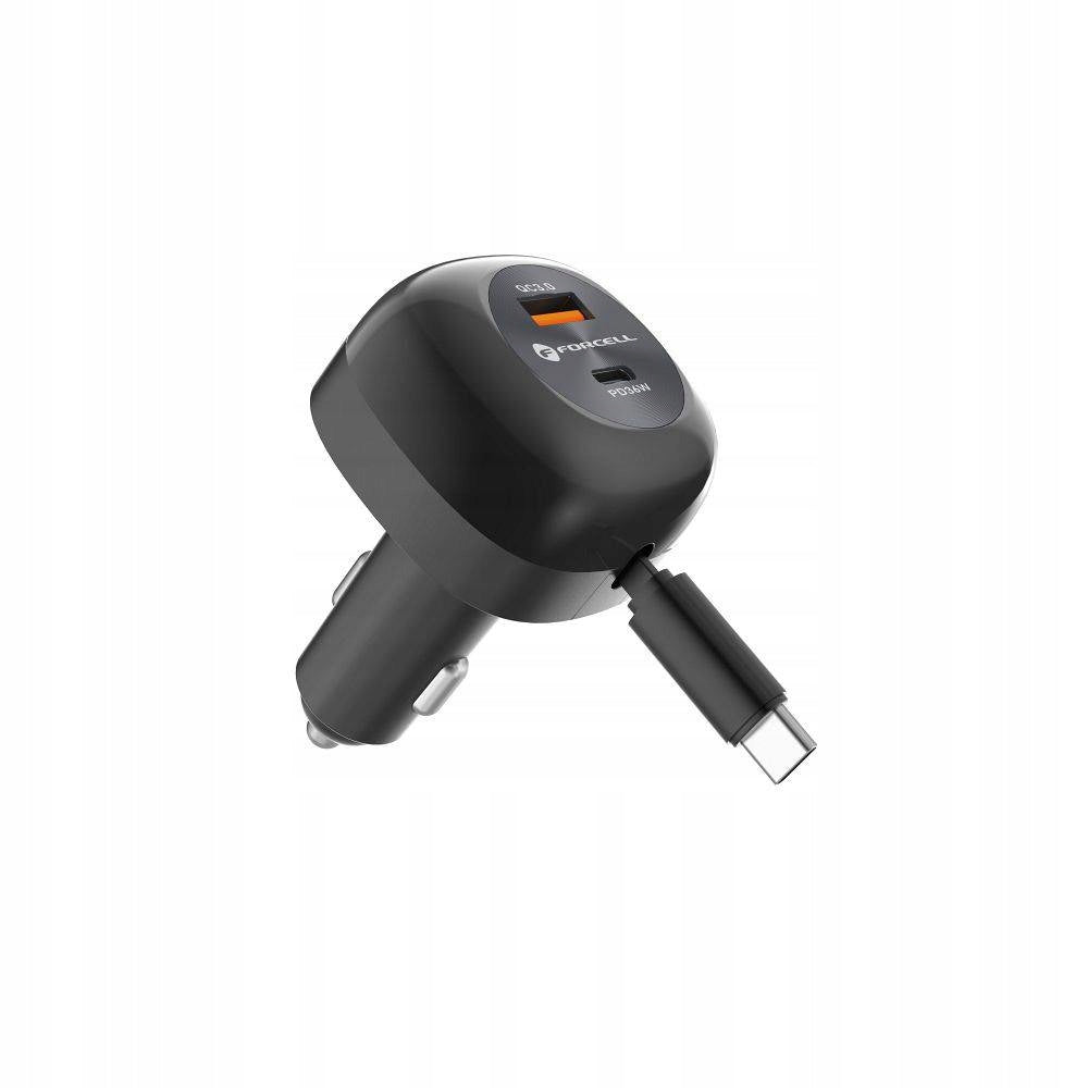 Car Charger Forcell F-Energy Alu Usb C + Usb A + Retractable Cable Manufacturer Forcell