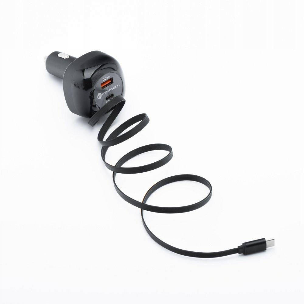 Car Charger Forcell F-Energy Alu Usb C + Usb A + Retractable Cable Output current 3000 mA