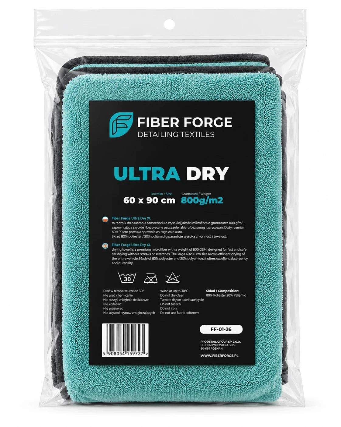 Car Dehumidification Towel XXL 60×90 cm 800gsm Fiber Forge Ultra Dry Packaging status original