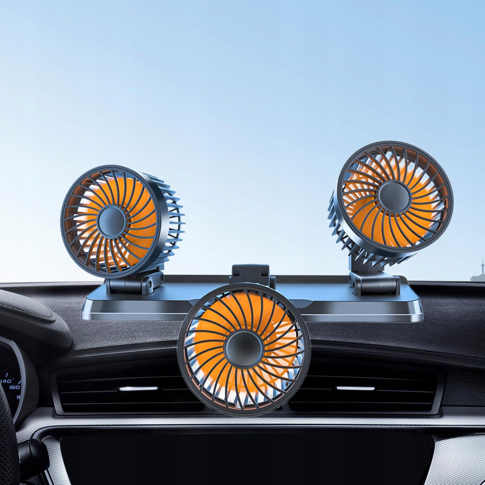 Car Fan 3 Speeds Adjustable Multi Function Fan Quiet USB Orange 24V Power 1 W