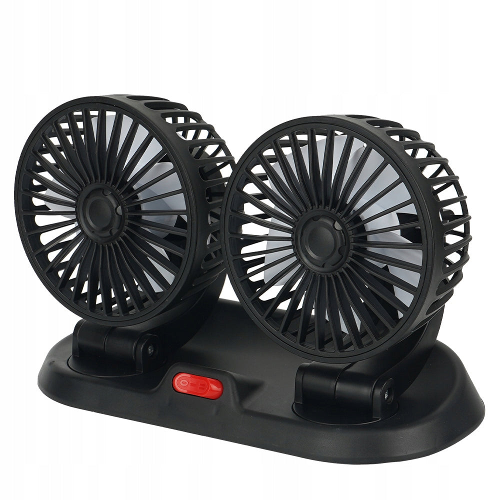 Car Fan Dual Windmill USB Adjustable 12V/24V Quiet Black Packaging status original