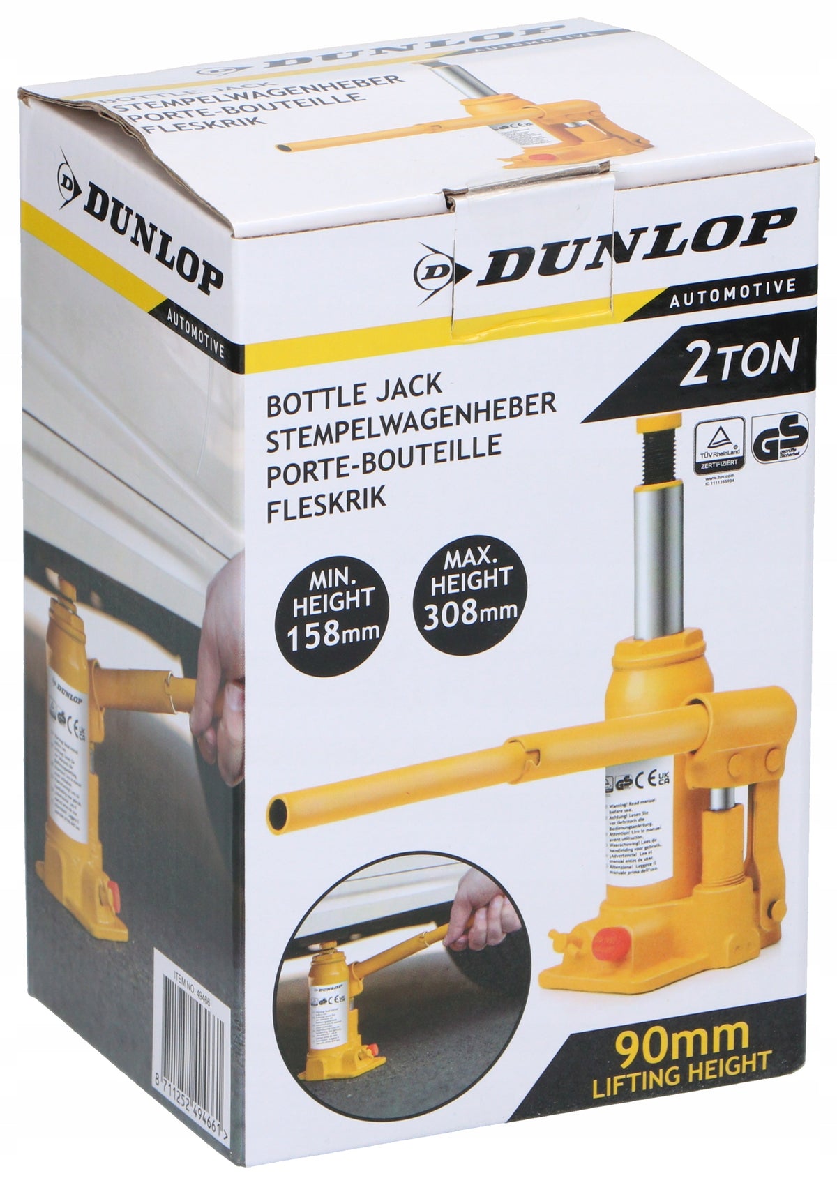 Car Lift 2 Tony Hydraulic 15,8-30cm Pole Yellow DUNLOP Manufacturer code Podnośnik Samochodowy 2 Tony
