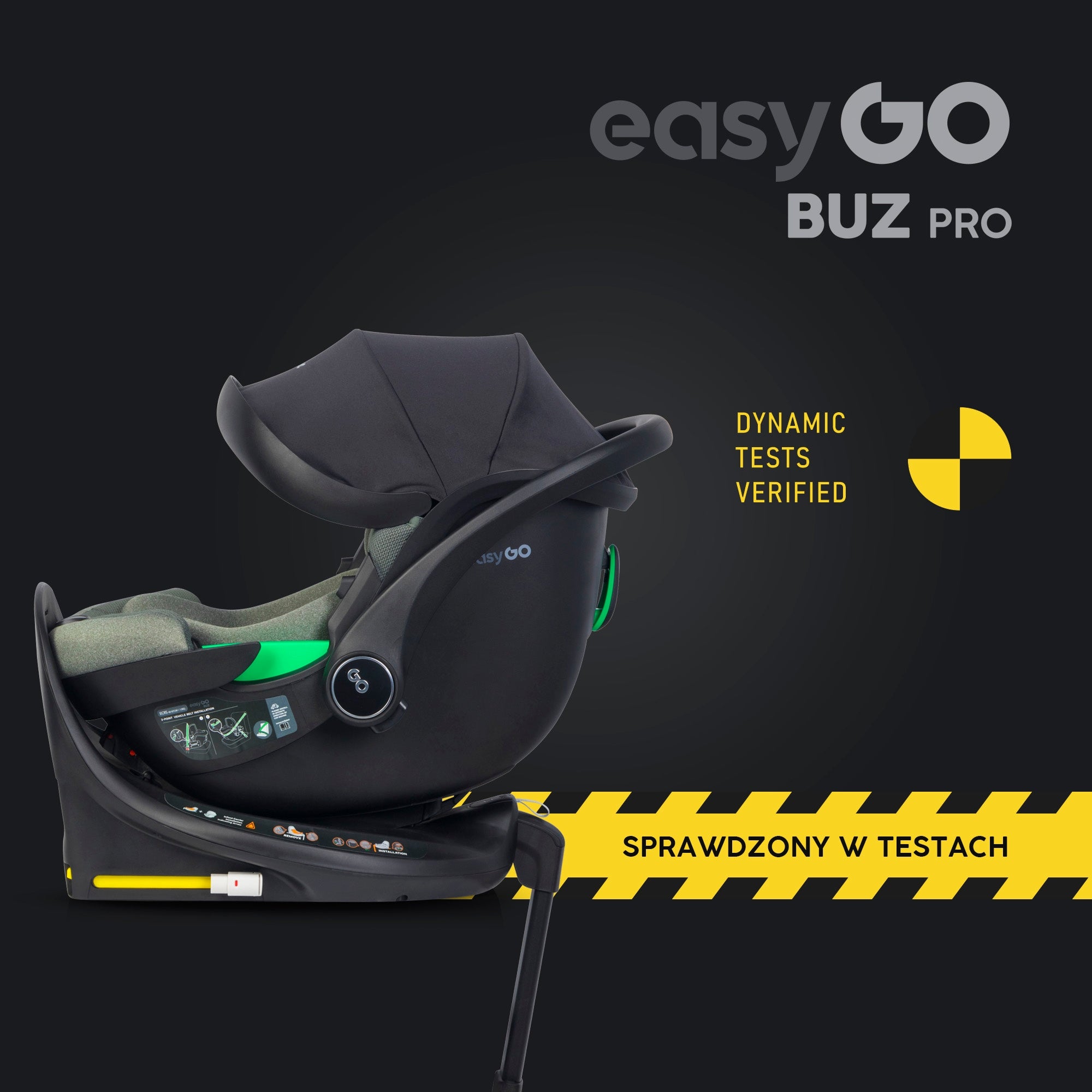 Car Seat Easy Go BUZ PRO 0-13 kg Rotating Base ISOFIX R129 ISIZE Manufacturer code EASYGO BUZ PRO z obrotową bazą 40 cm 87 cm