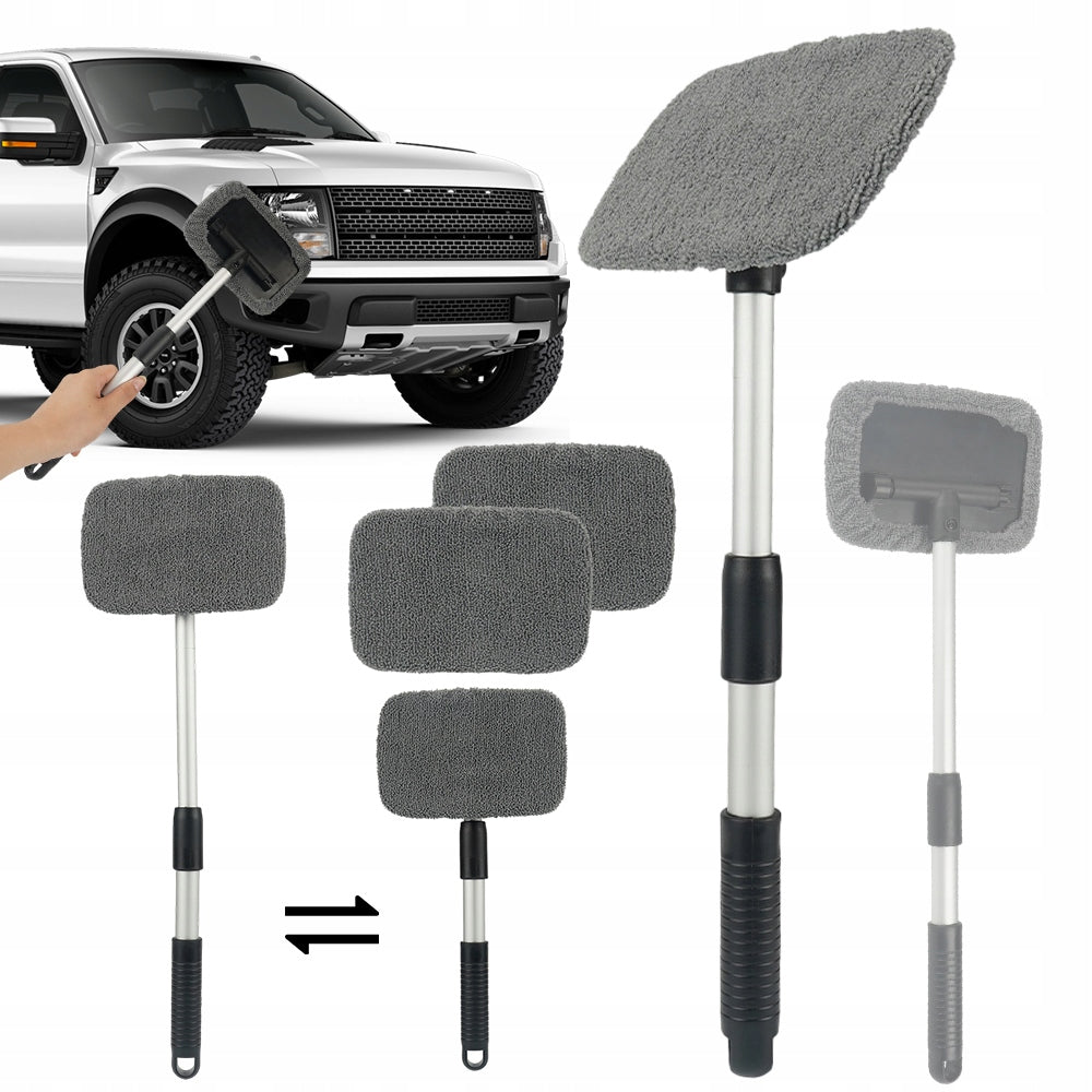 Car Window Cleaner+3 Overlays with Telescopic Handle and Microfiber